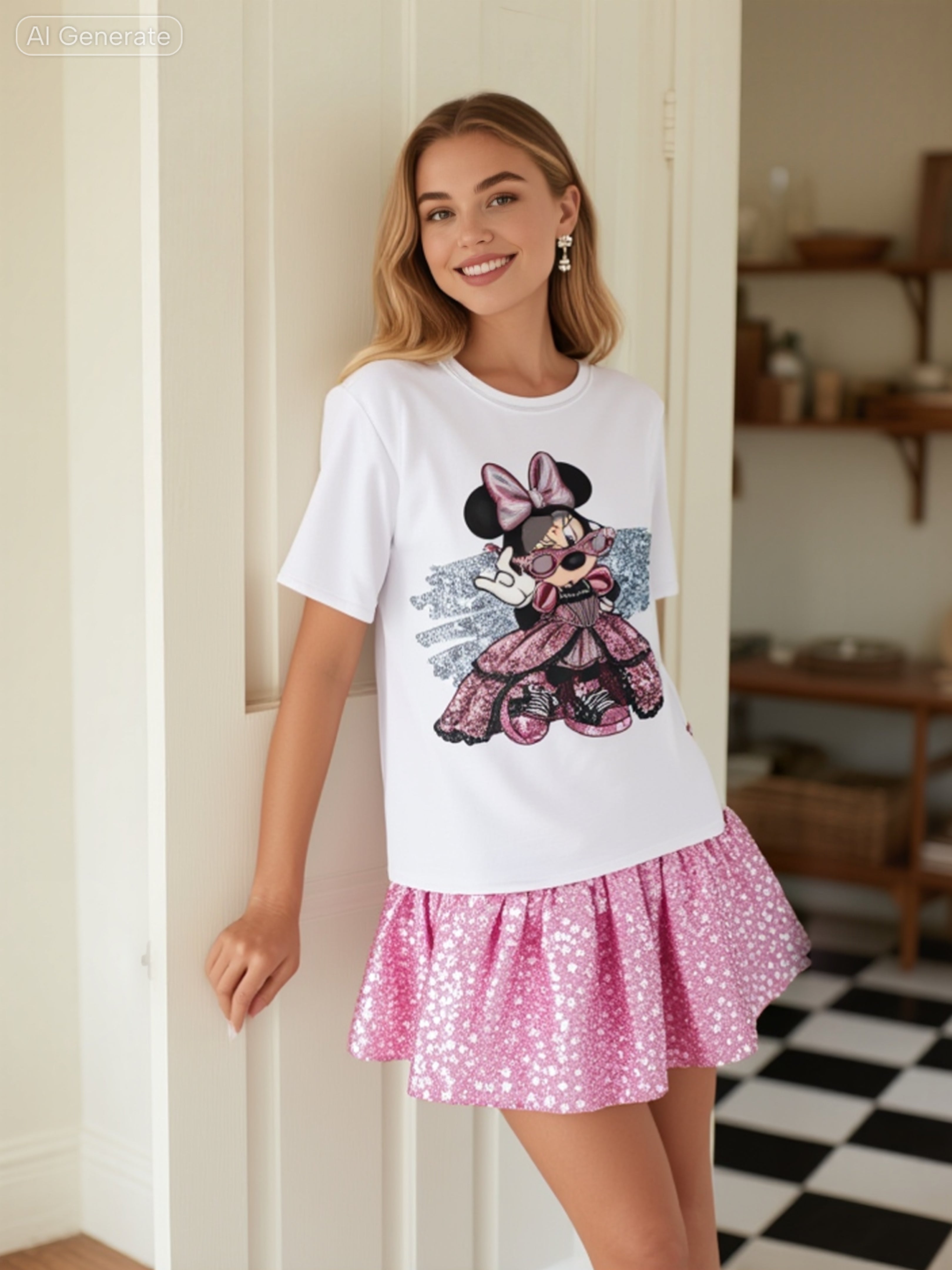 Minnie Mouse Pink Glitter Dress T-Shirt