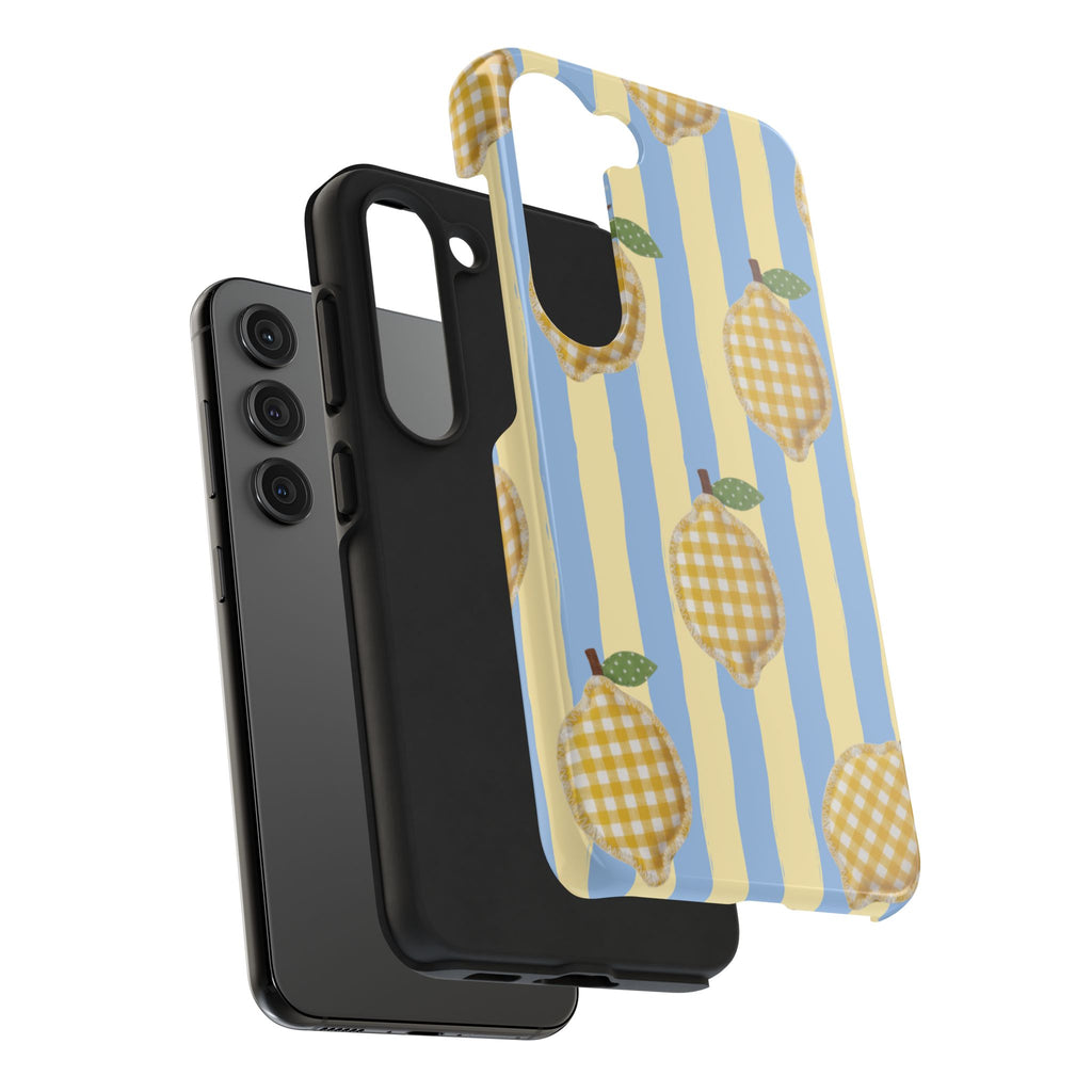 Tough Phone Case — Blue & Yellow Gingham Lemon Design