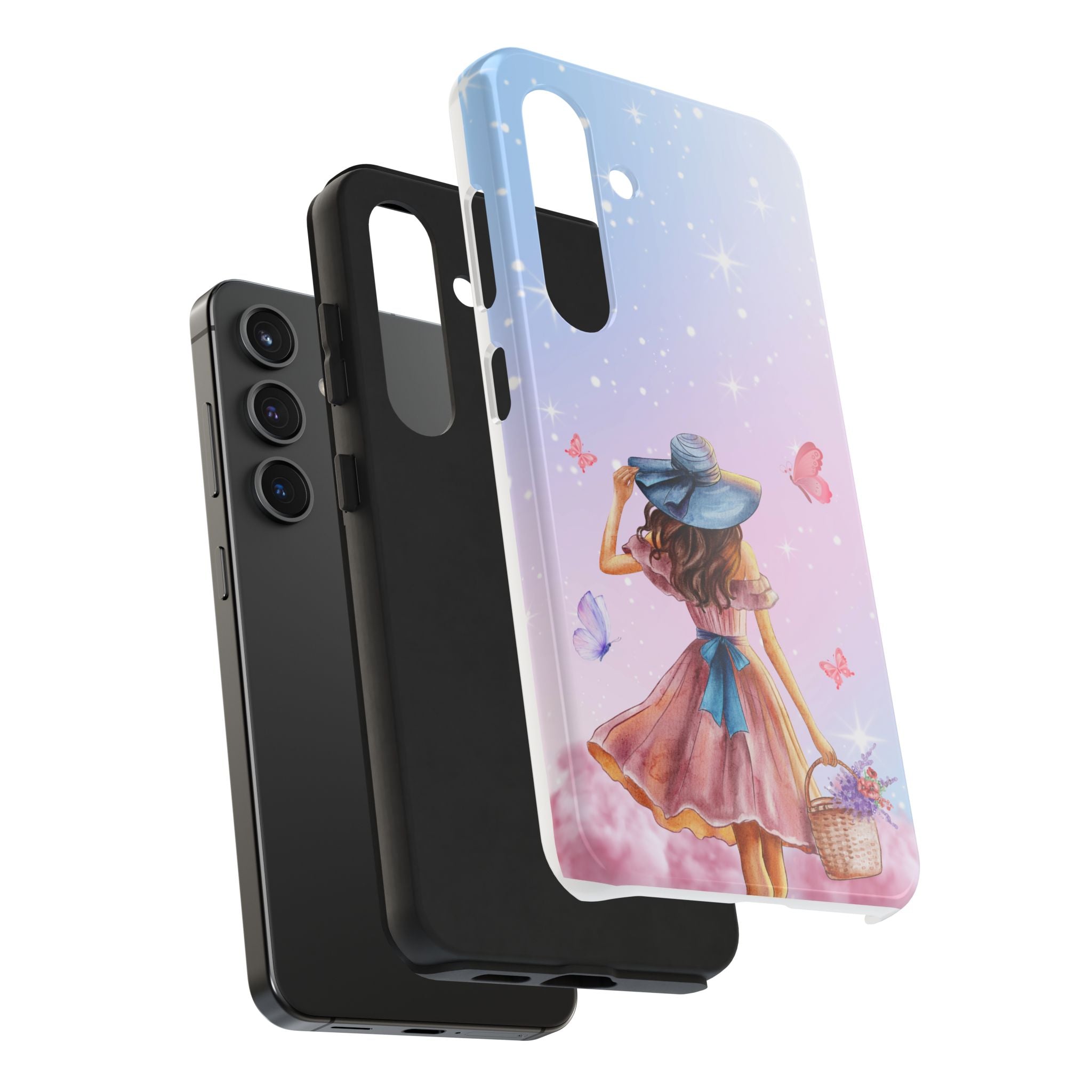 Pastel Girl with Hat Phone Case — Floral Basket Butterfly Tough Phone Case