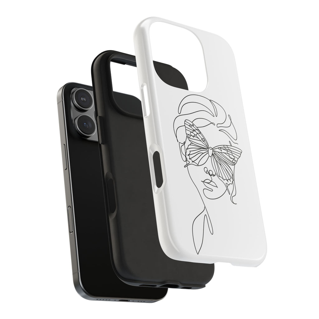 Butterfly Line Art Tough Phone Case — Minimalist Woman Face Design