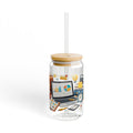 Office Hustle 16oz Sipper Glass — Work Desk Coffee & Productivity Design