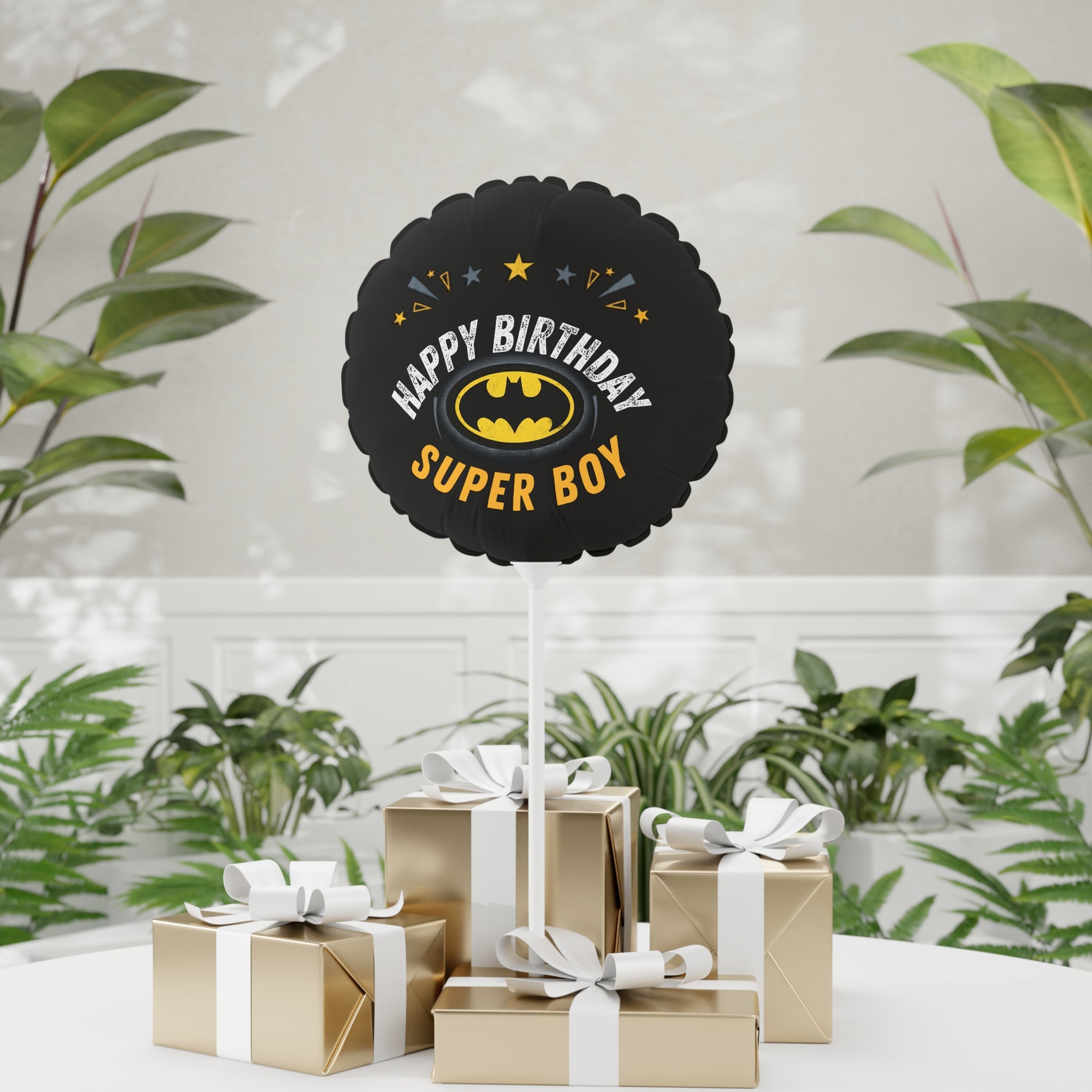Happy Birthday Super Boy Balloon — Batman-Inspired 11" Round Foil Balloon