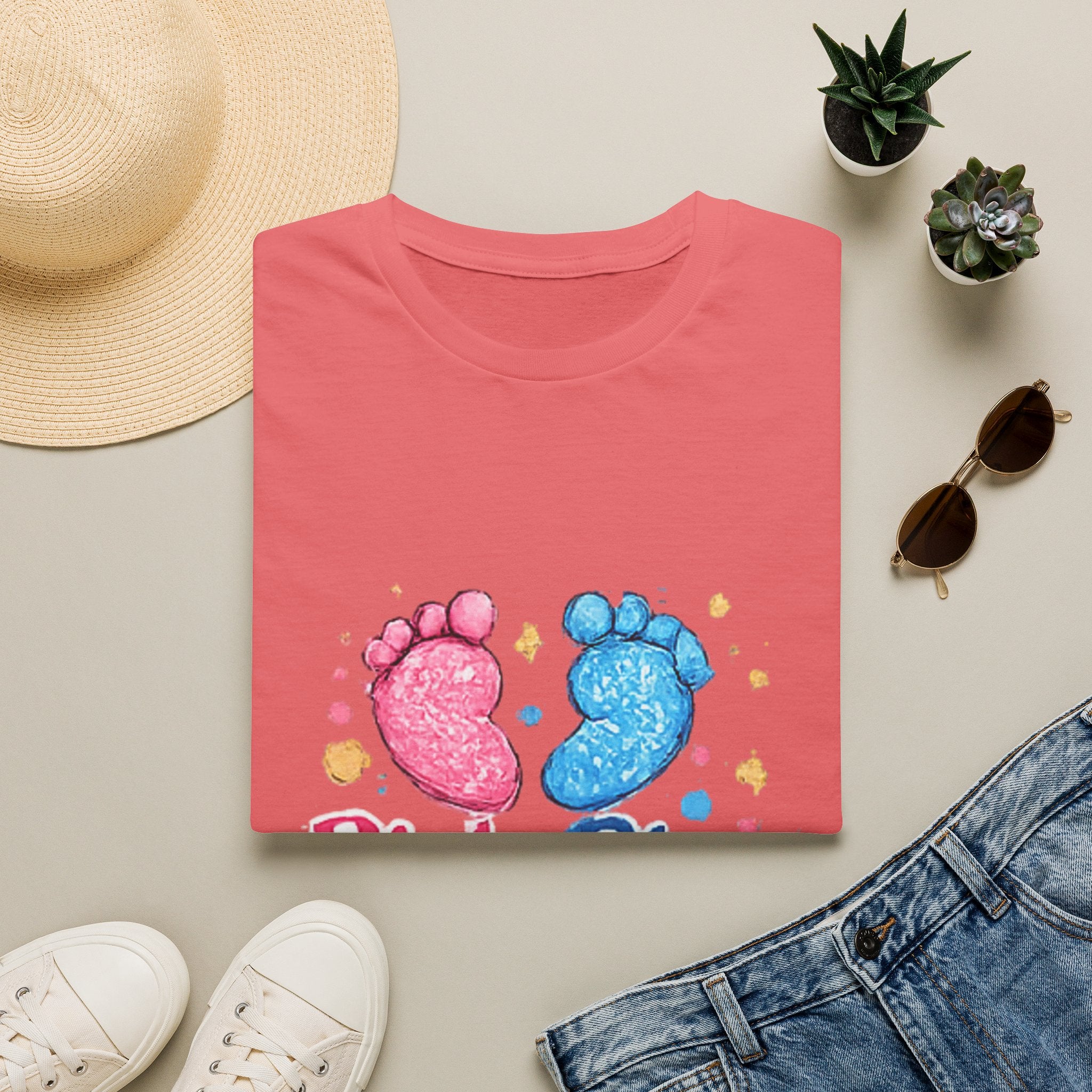 Gender Reveal Baby Footprint T-Shirt — "Pink & Blue We Love You"
