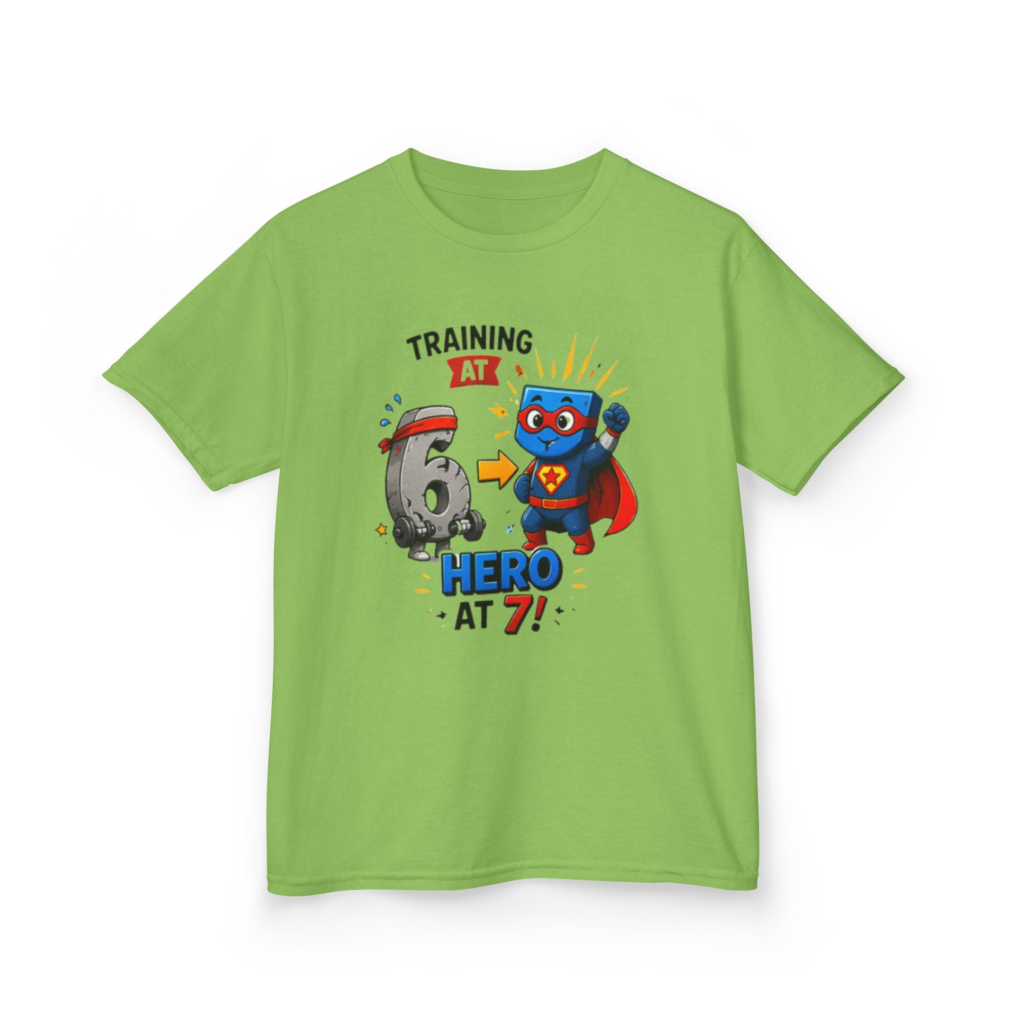 Kids Tee — "Training at 6, Hero at 7!" Superhero Birthday Shirt 67