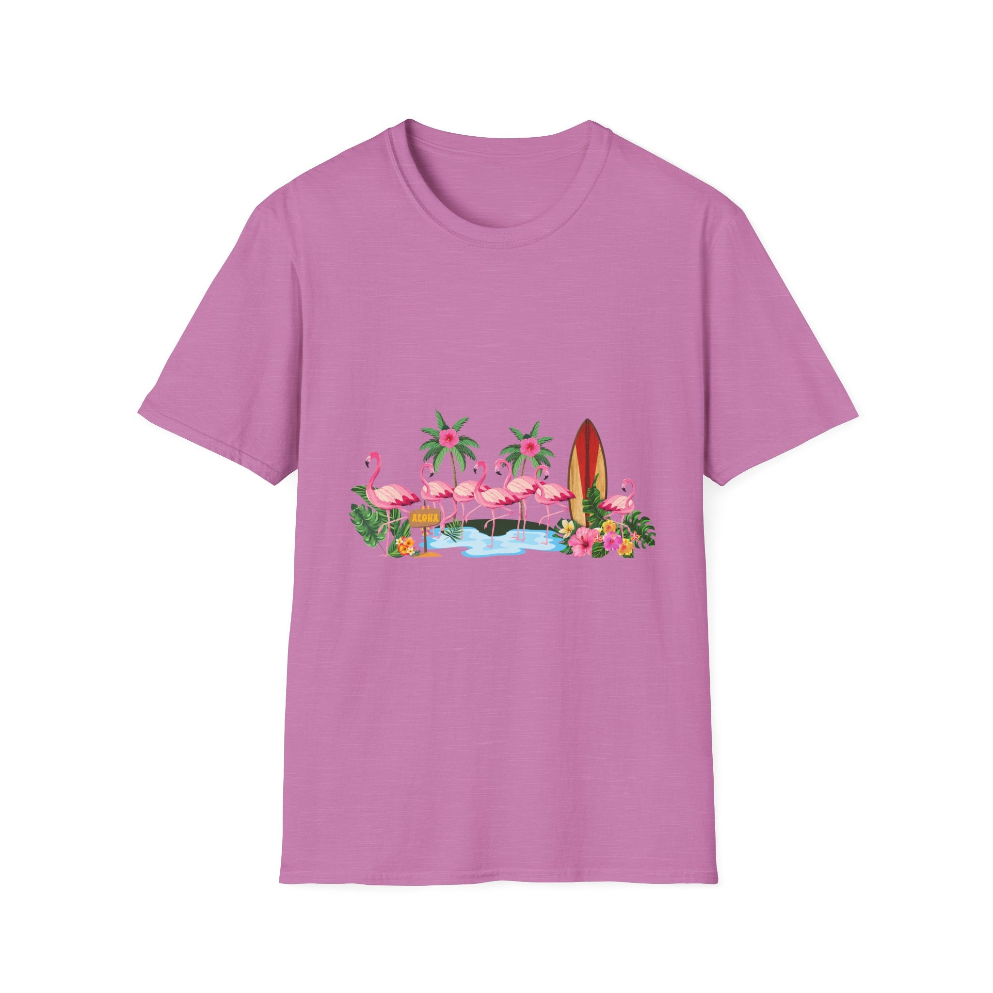 T-Shirt - Tropical Flamingo Surf Scene Graphic Tee