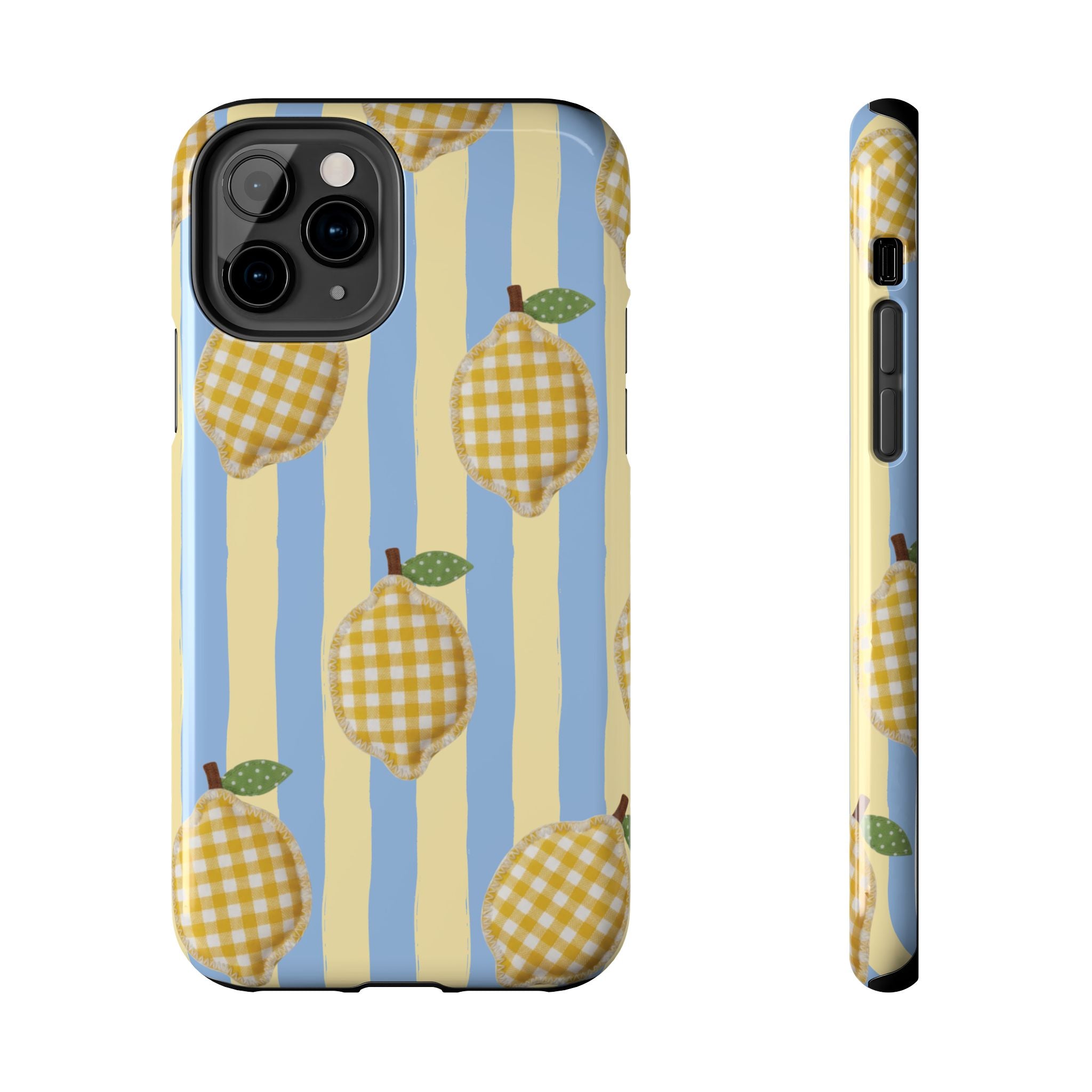 Tough Phone Case — Blue & Yellow Gingham Lemon Design