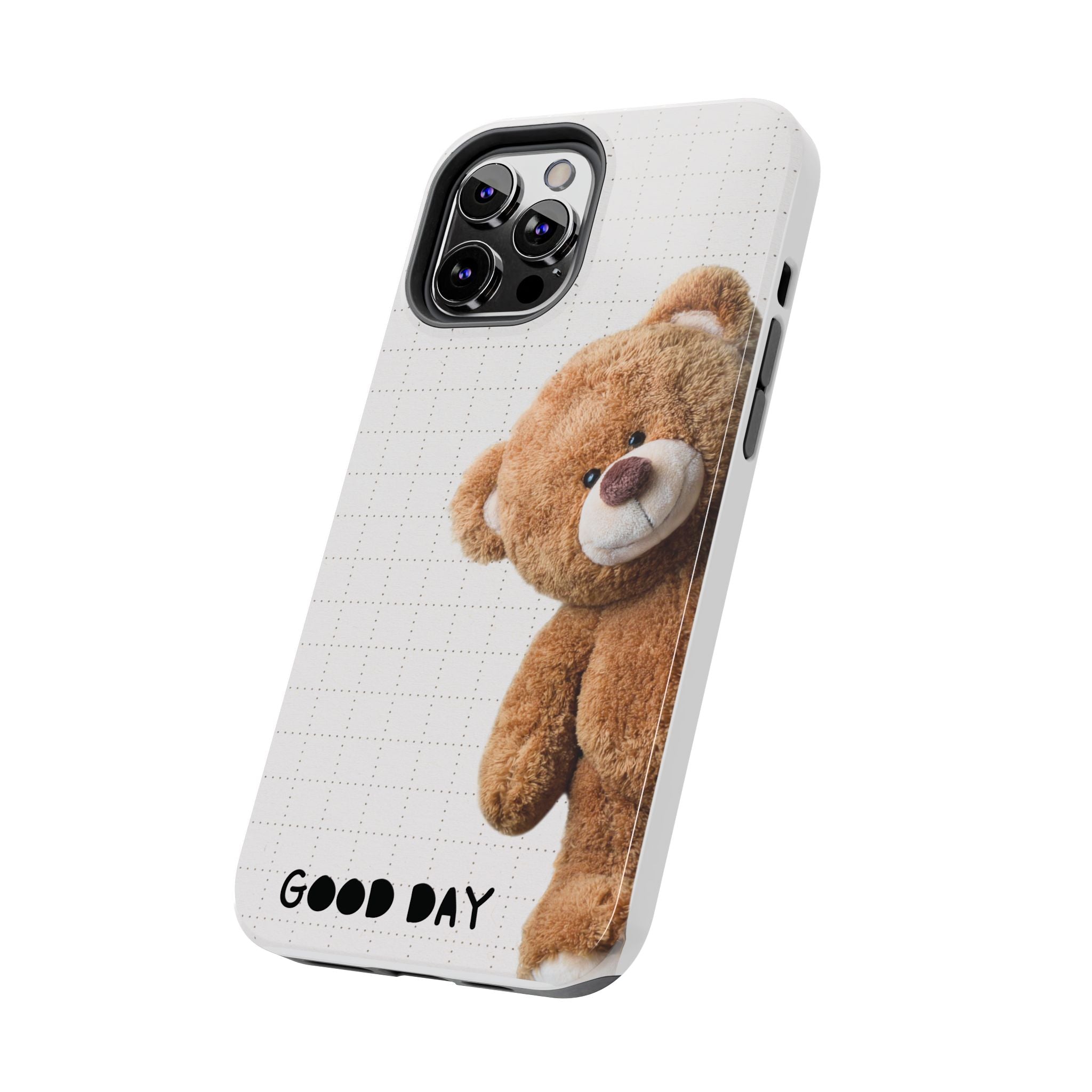 Teddy Bear Tough Phone Case — Cute Plush Peeking Design, Protective Shockproof Cover