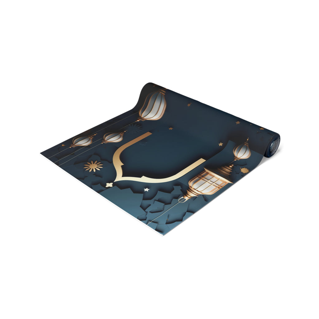 Eid Mubarak Table Runner — Elegant Gold Lantern Ramadan Decor