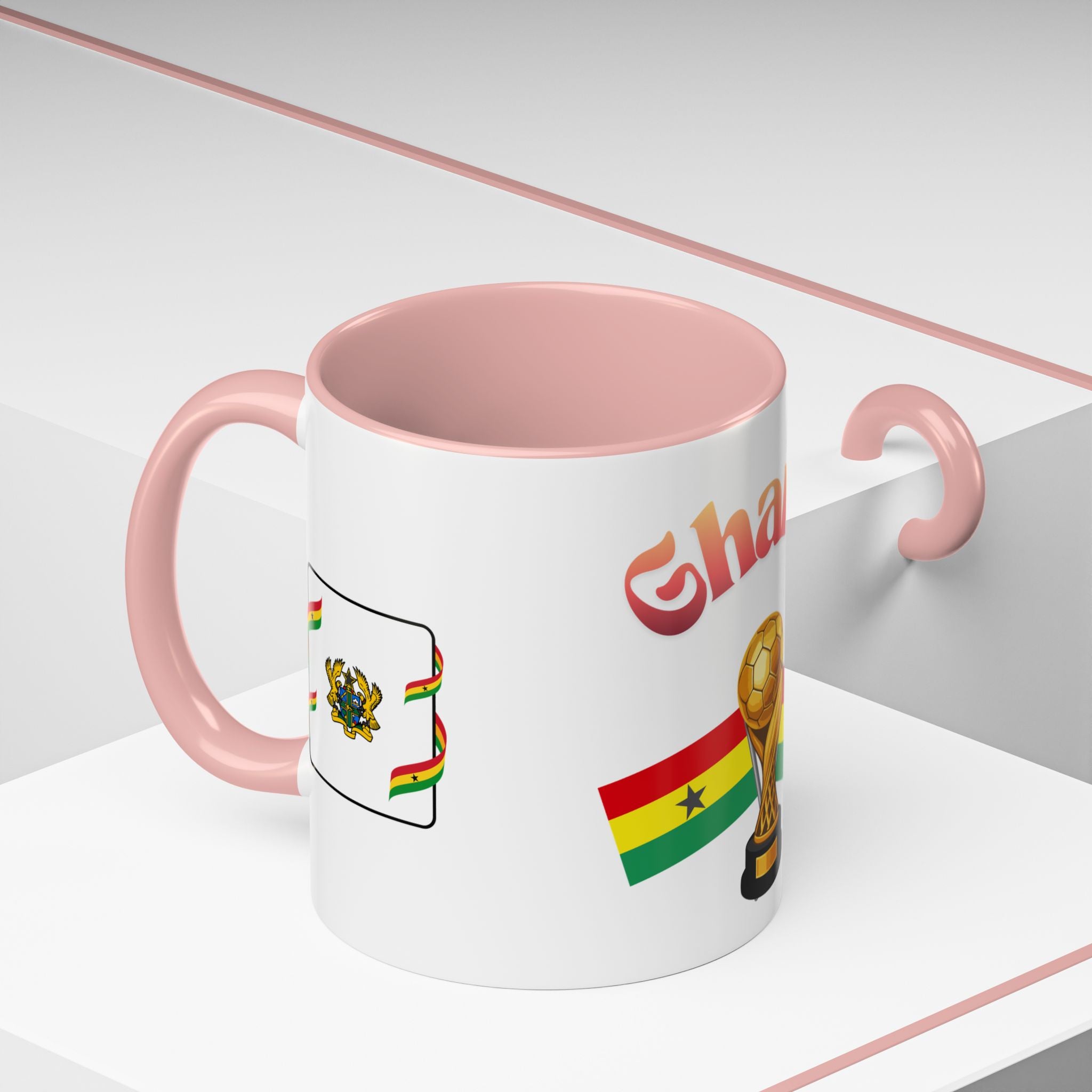 Ghana Soccer Trophy Accent Coffee Mug — Ghana Flag Football Cup Design (11/15oz)