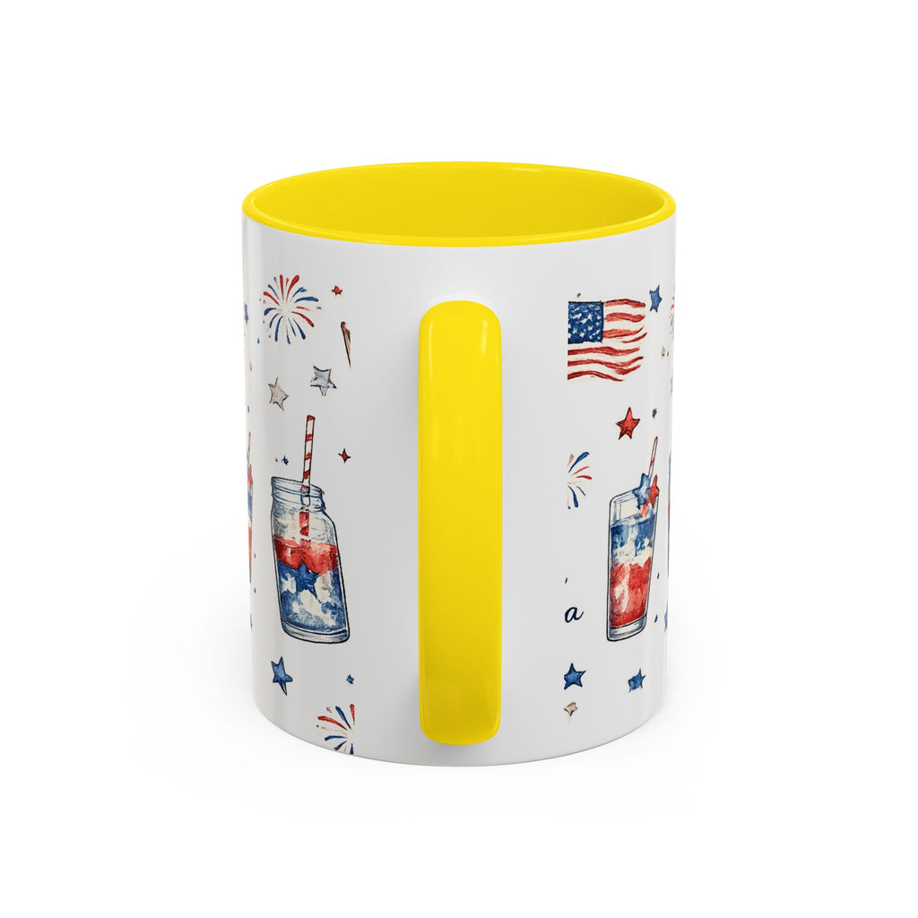 4th of July Accent Coffee Mug — Patriotic Fireworks & God Bless America Design (11oz)