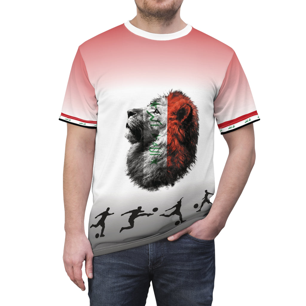 Iraq Lion Head Soccer Tee — Patriotic Football Graphic T-Shirt