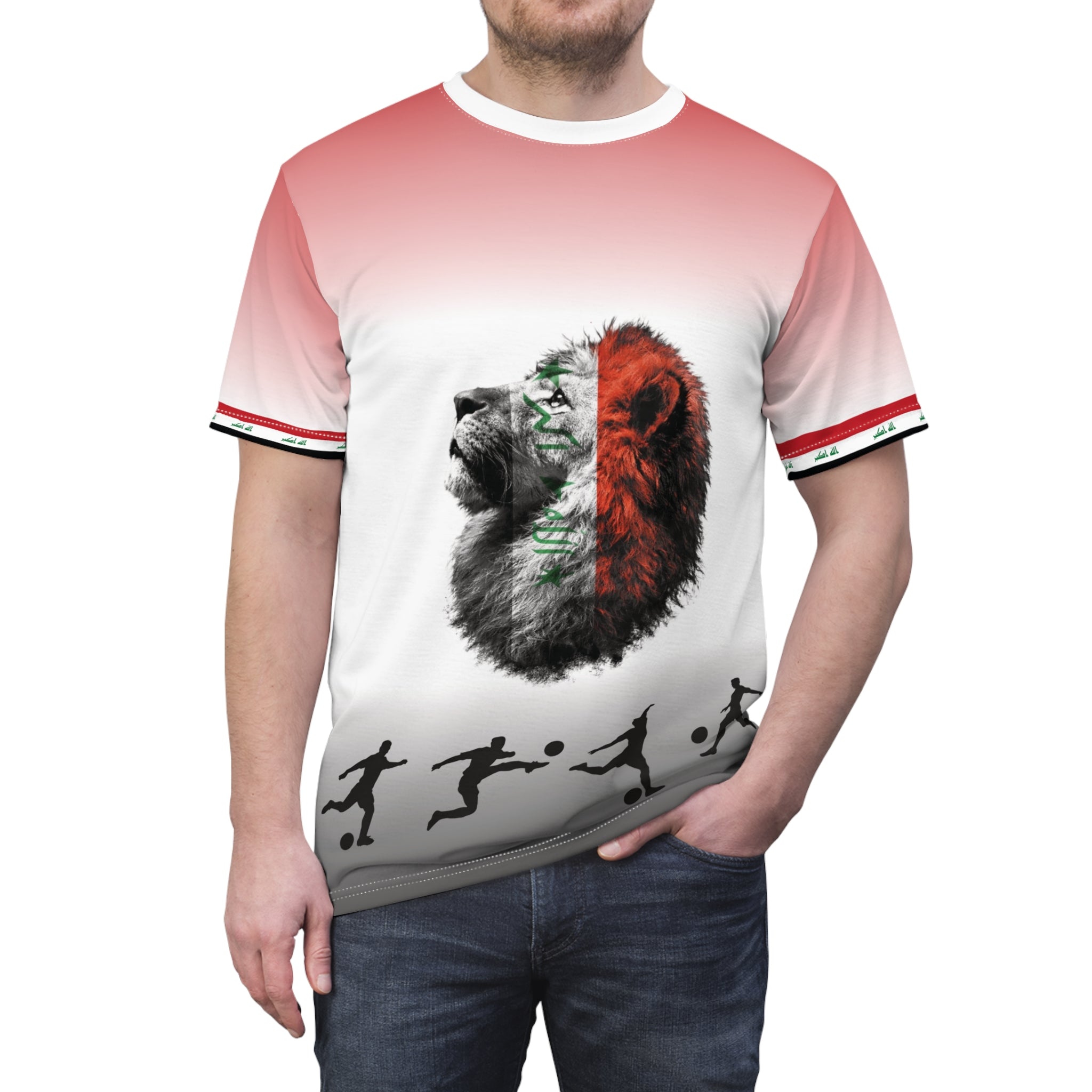 Iraq Lion Head Soccer Tee — Patriotic Football Graphic T-Shirt