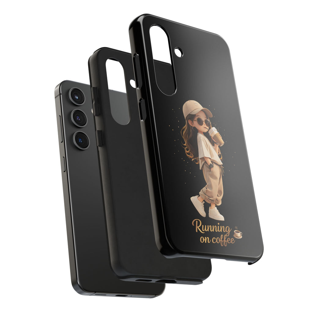 Phone Case — 'Running on Coffee' Cute Coffee Girl Protective Case