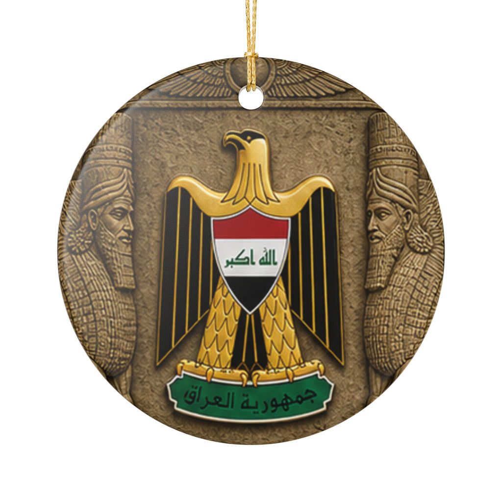 Iraq Coat of Arms Ceramic Ornament — National Flag Emblem Hanging Decoration