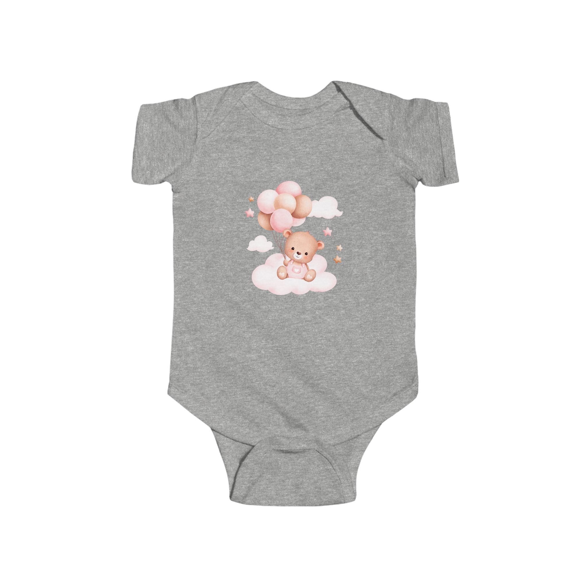 Baby Bear with Balloons Infant Bodysuit – Cute Pink Teddy Onesie for Newborns & Baby Showers