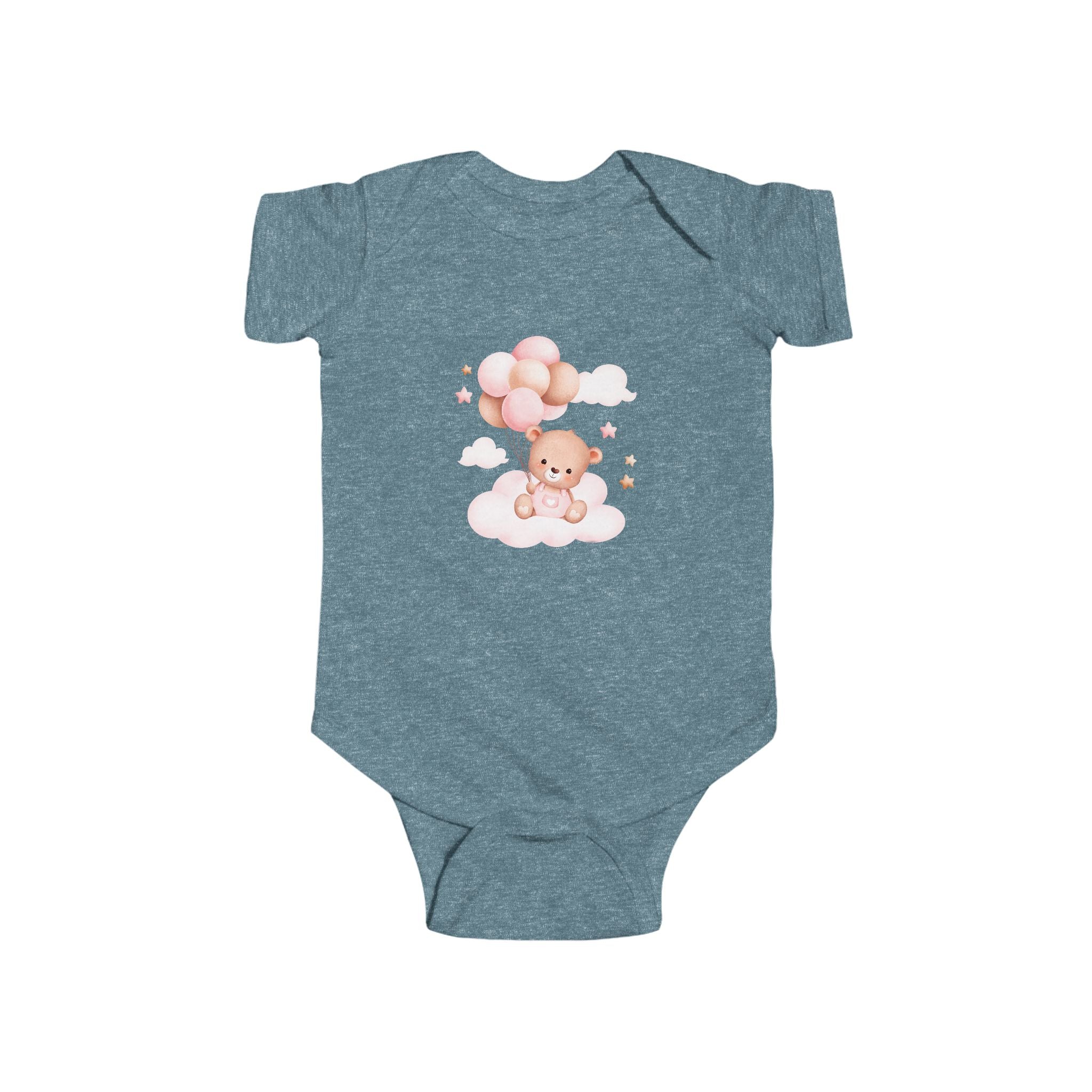 Baby Bear with Balloons Infant Bodysuit – Cute Pink Teddy Onesie for Newborns & Baby Showers