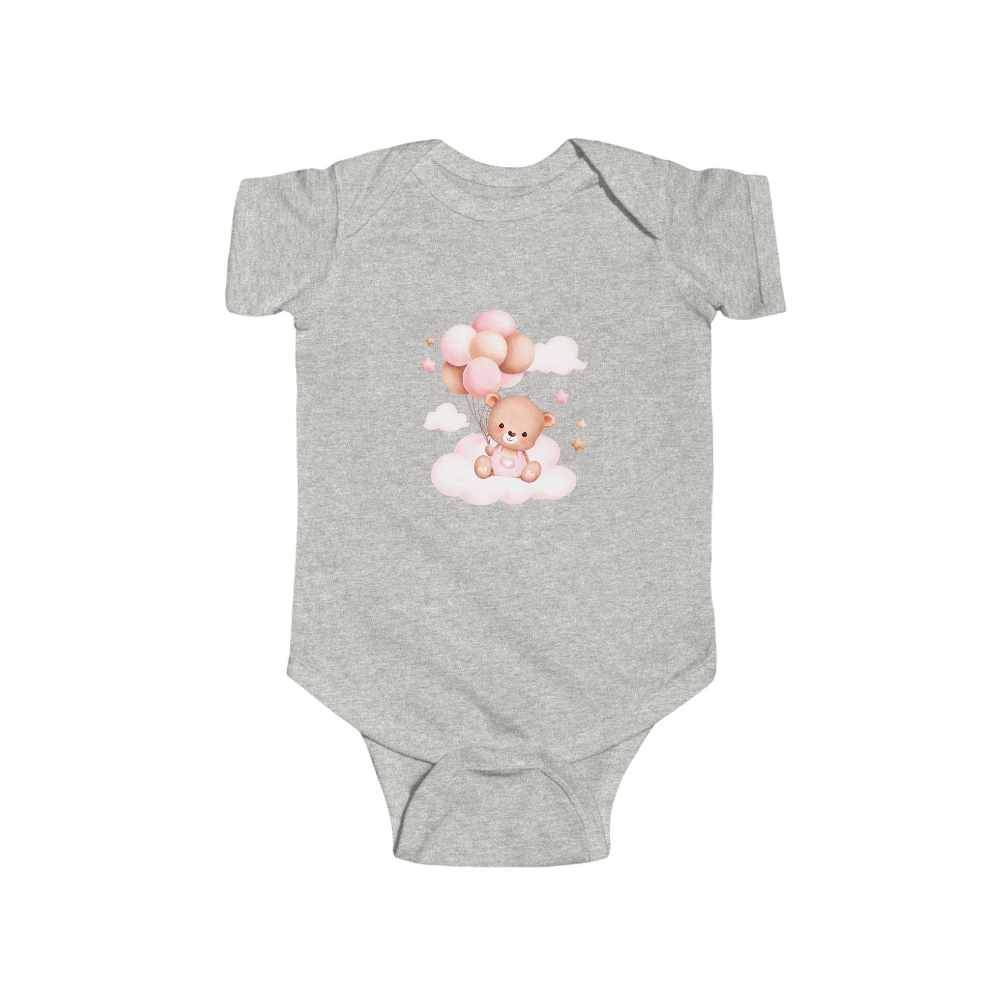 Baby Bear with Balloons Infant Bodysuit – Cute Pink Teddy Onesie for Newborns & Baby Showers