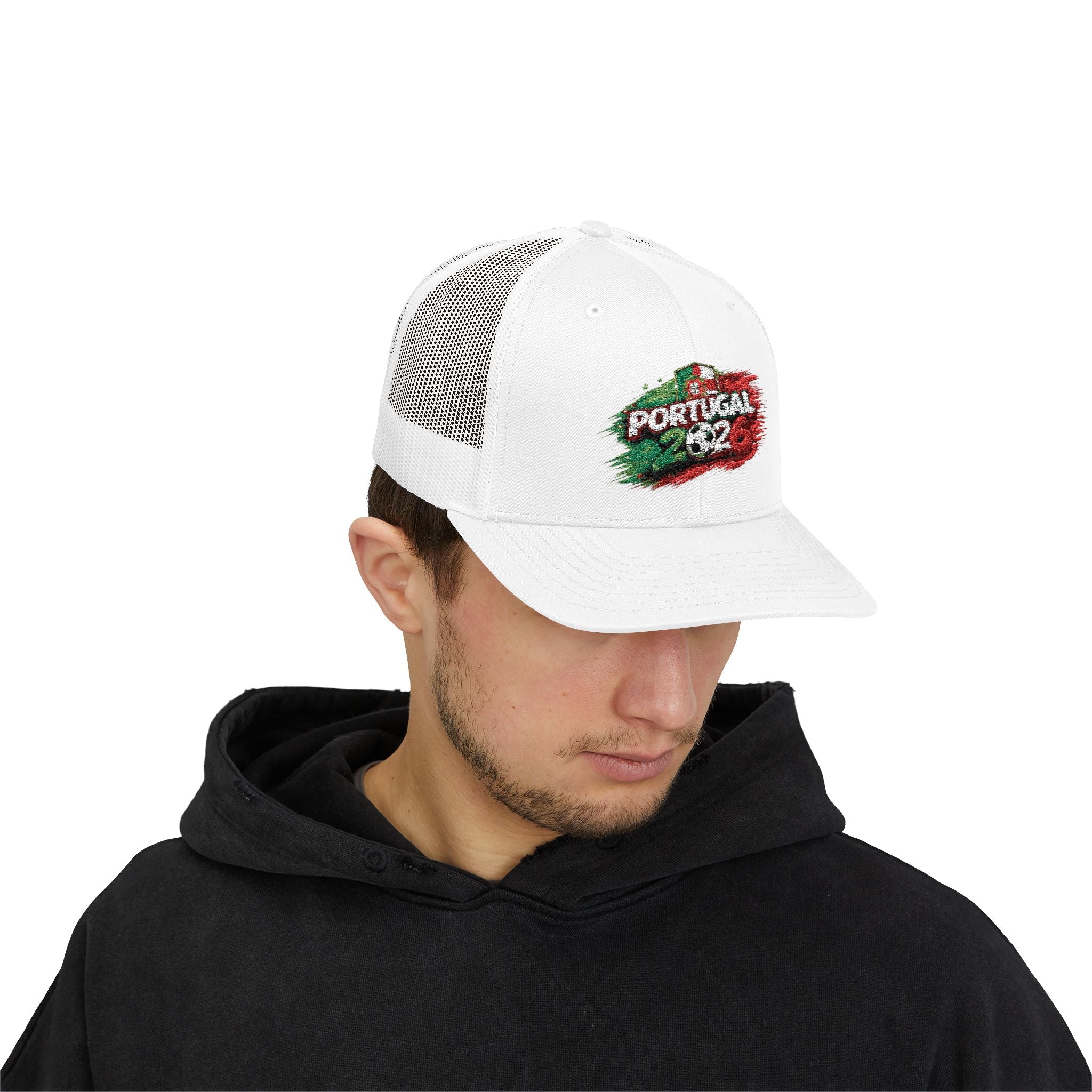 Portugal 2026 Soccer Snapback Trucker Cap – Vintage Flag Brushstroke Design