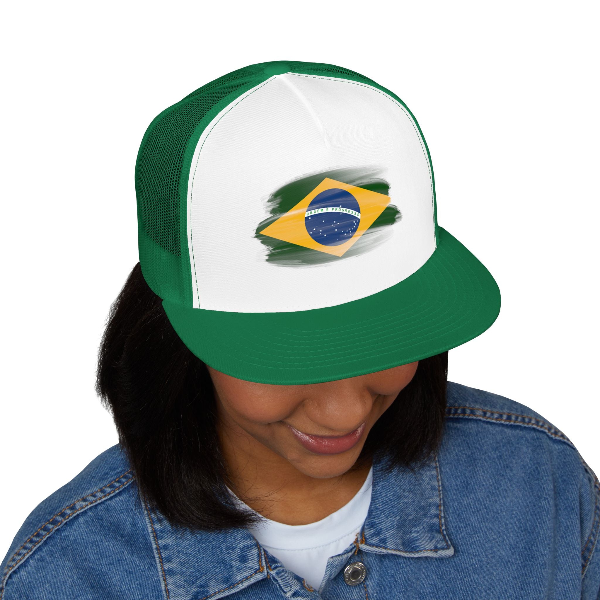 Brazil Flag Trucker Cap – Distressed Brushstroke Design