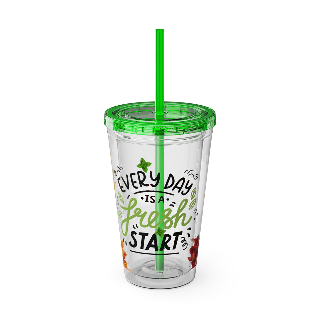 Every Day Is a Fresh Start Pineapple Tumbler — 16oz Clear Travel Cup with Straw