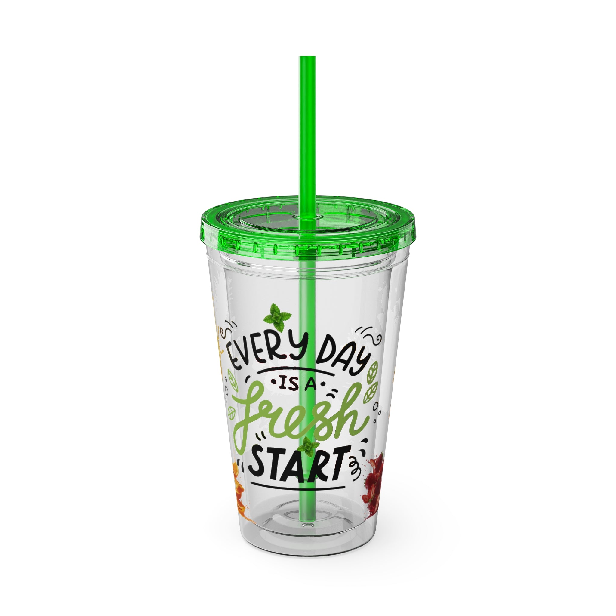 Every Day Is a Fresh Start Pineapple Tumbler — 16oz Clear Travel Cup with Straw