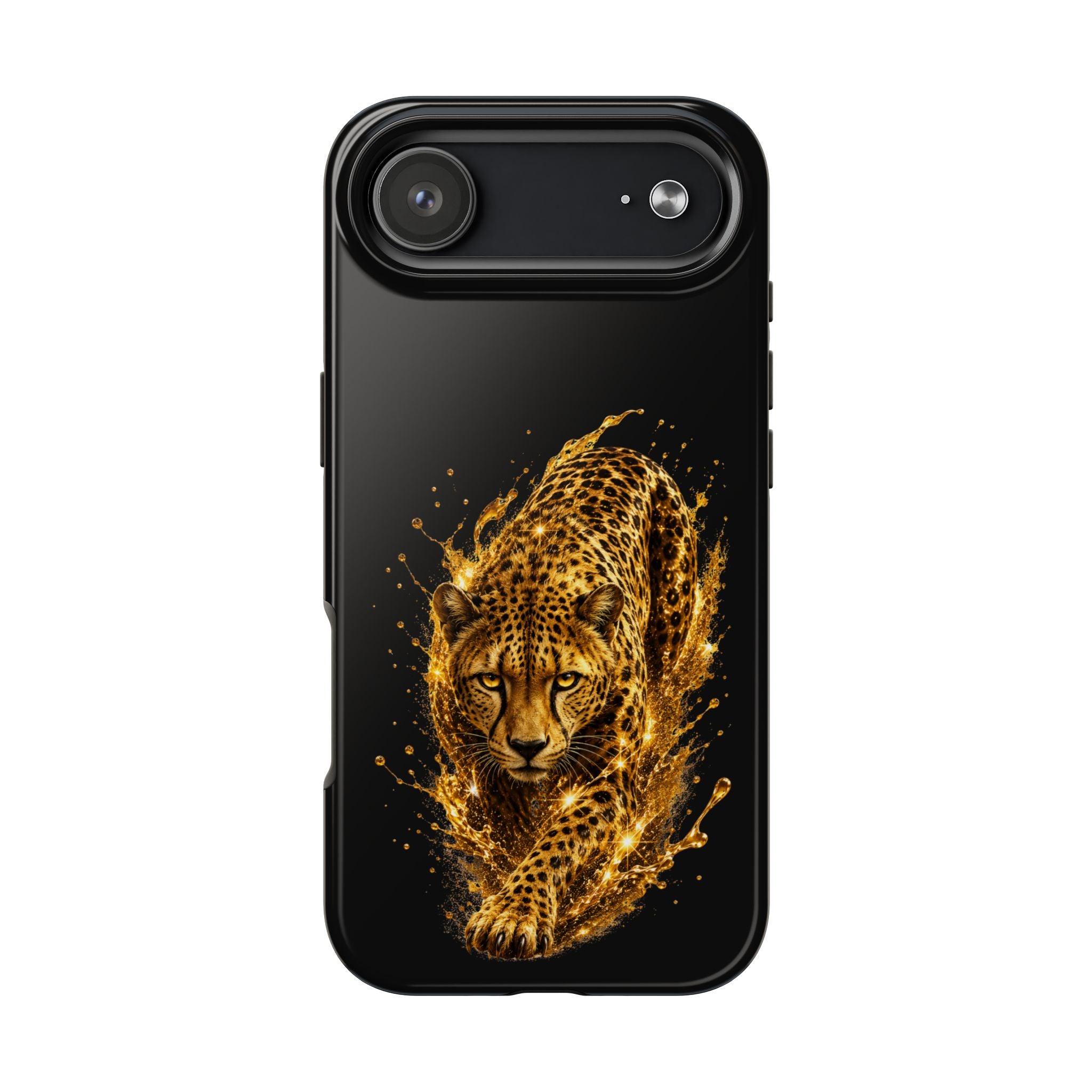Golden Cheetah Tough Phone Case — Fierce Splash Design, Protective iPhone Cover
