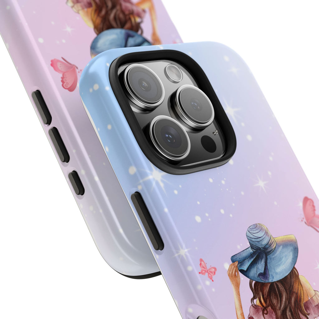 Pastel Girl with Hat Phone Case — Floral Basket Butterfly Tough Phone Case