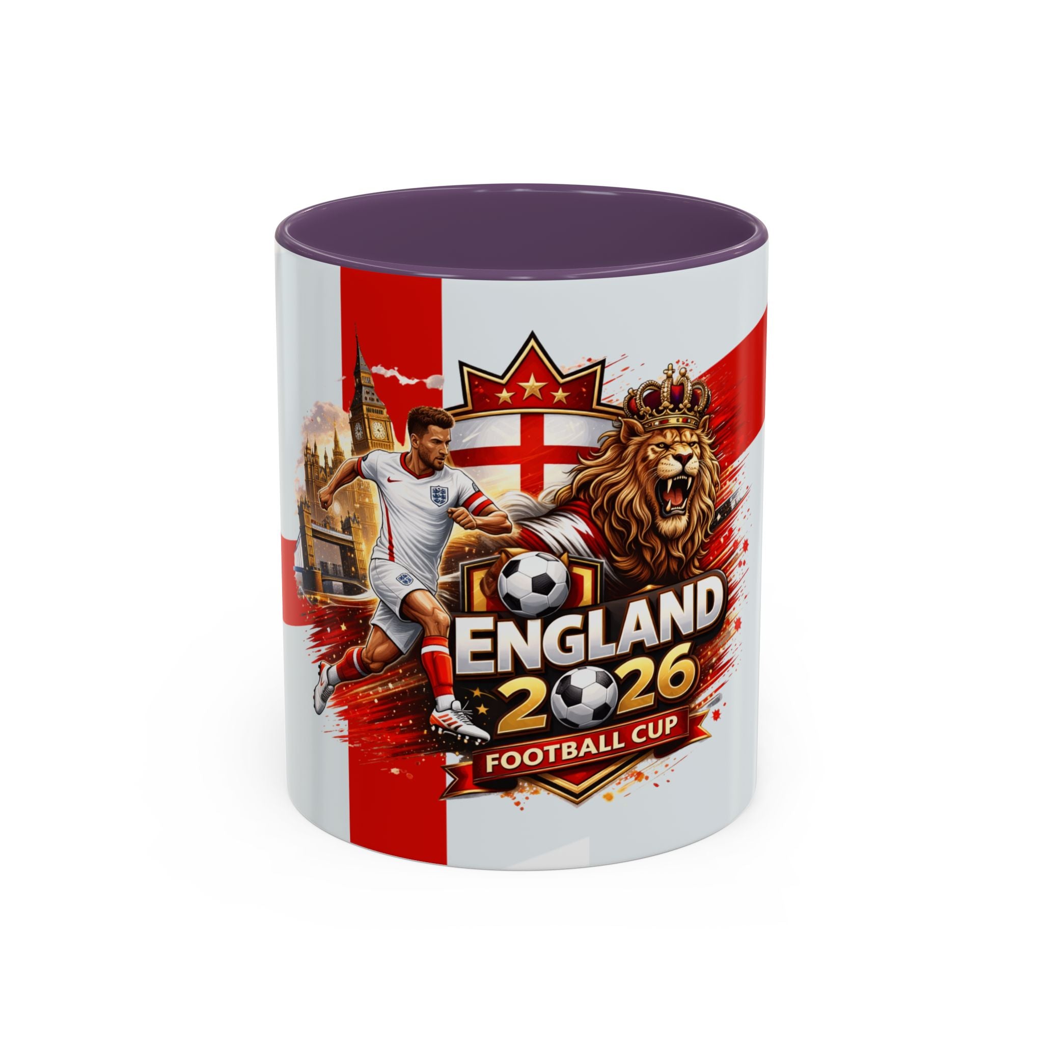 England 2026 Football Cup Accent Mug — Lion & St. George Soccer Coffee Cup (11/15oz)