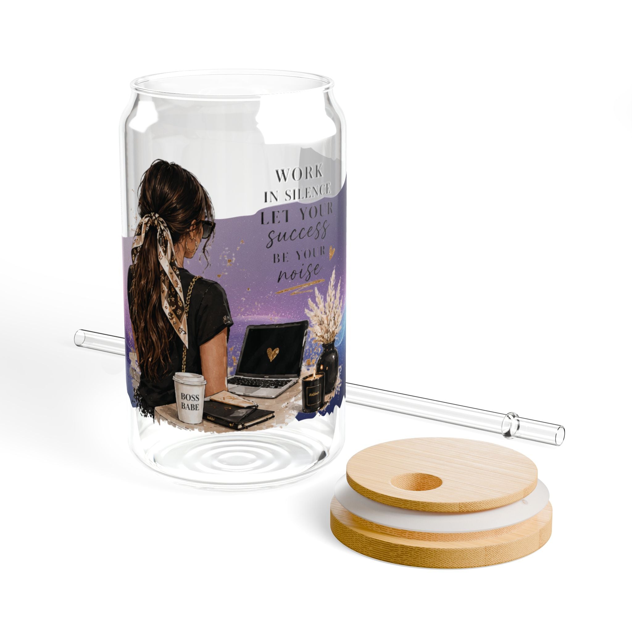 16oz Sipper Glass – "She Believed She Could" Inspirational Travel Tumbler with Straw