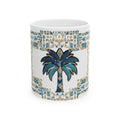 Blue Palm Tree Mosaic Ceramic Mug – Coastal Boho 11oz/15oz Coffee Cup