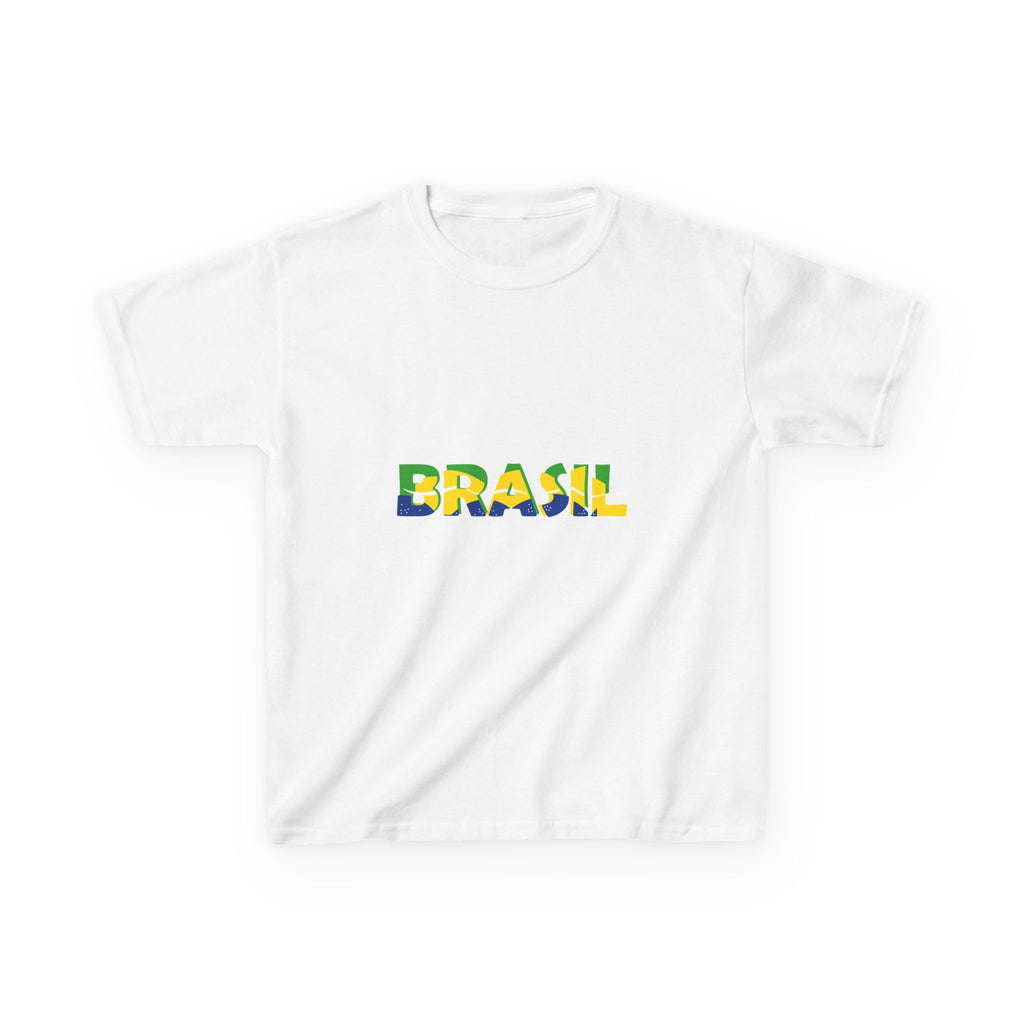 Brazil  Kids T-Shirt — Brasil Flag Map & 'BRASIL' Text | Brazilian Pride Tee for Kids