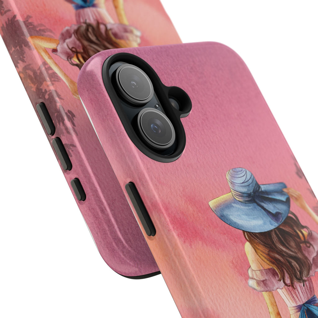 Pastel Picnic Girl Phone Case — Protective Tough Phone Case with Watercolor Sunset Design