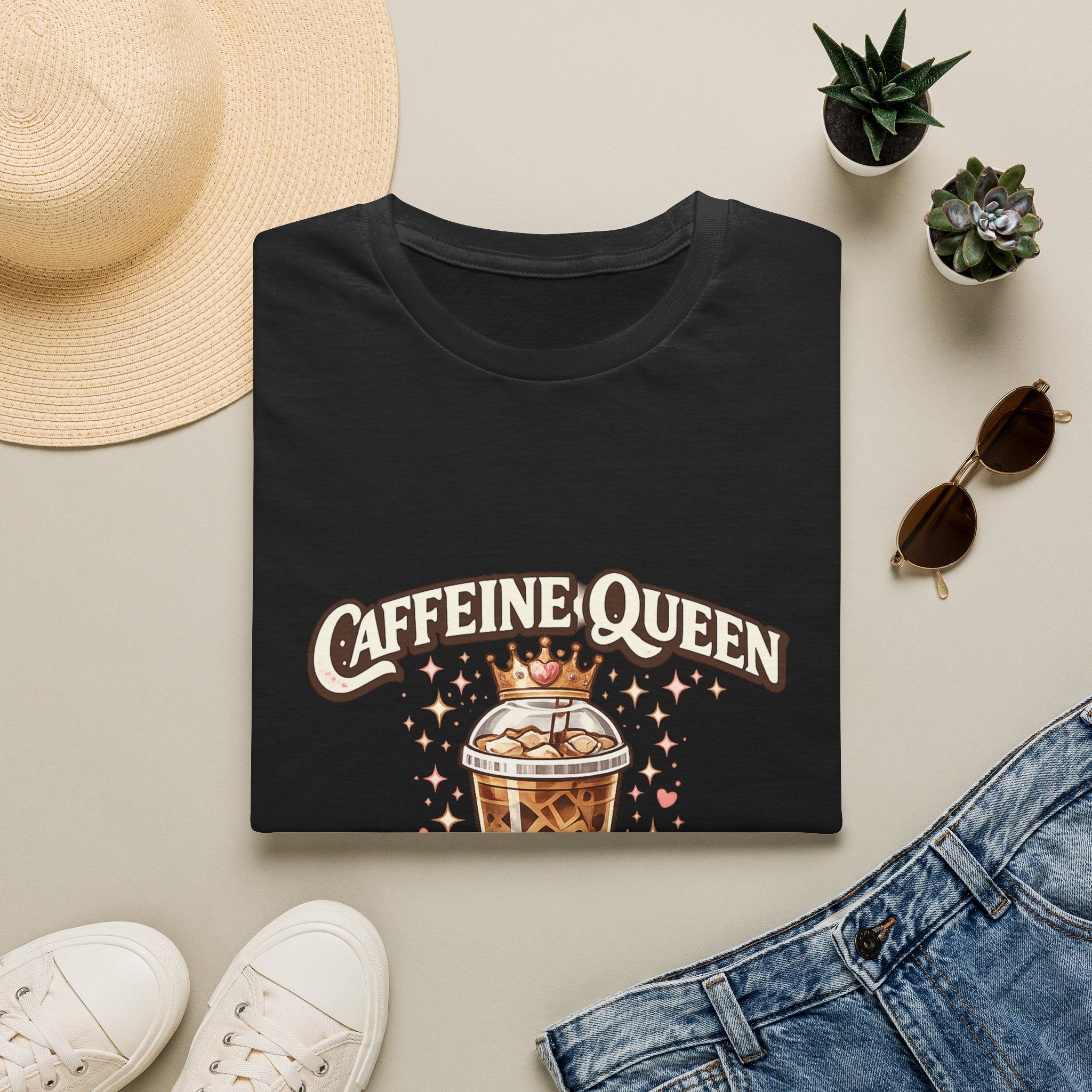 Caffeine Queen Iced Coffee Graphic T-Shirt | Coffee Lover Tee