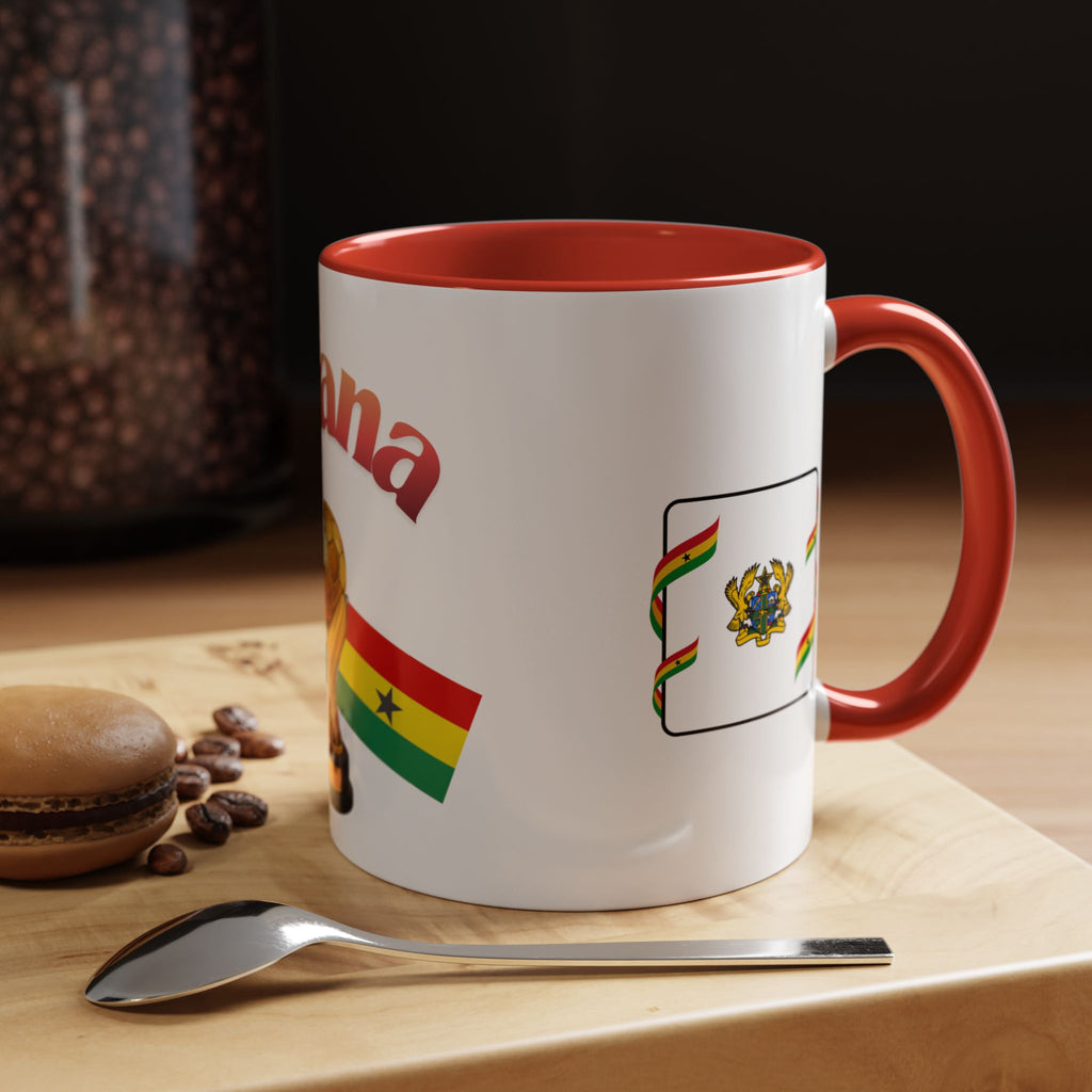 Ghana Soccer Trophy Accent Coffee Mug — Ghana Flag Football Cup Design (11/15oz)