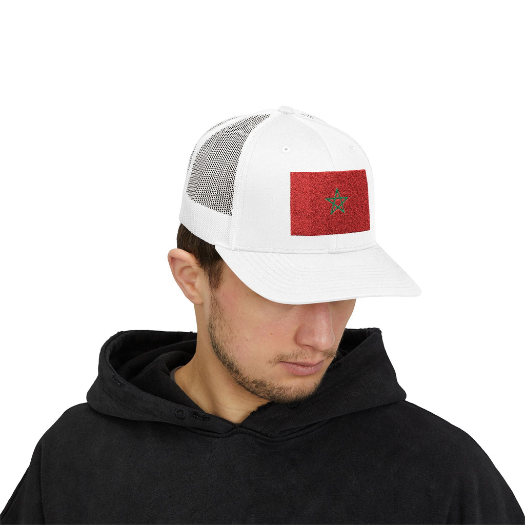 Morocco Flag Trucker Cap - Red Glitter Star Snapback Hat
