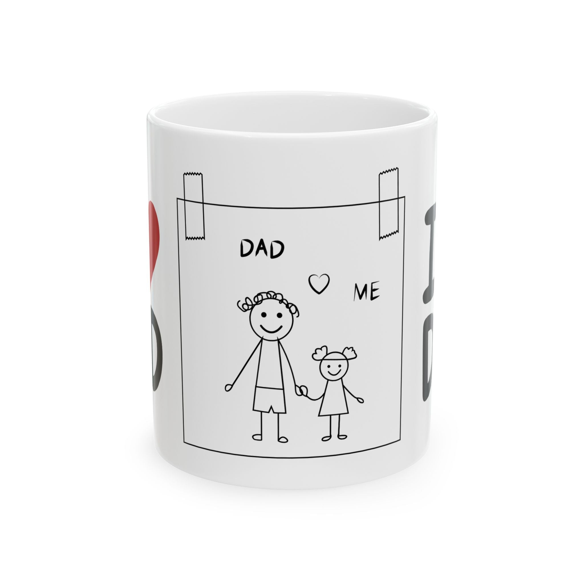 I Heart Dad Ceramic Mug — "I  Dad" Father & Child Drawing Coffee Cup (11oz)
