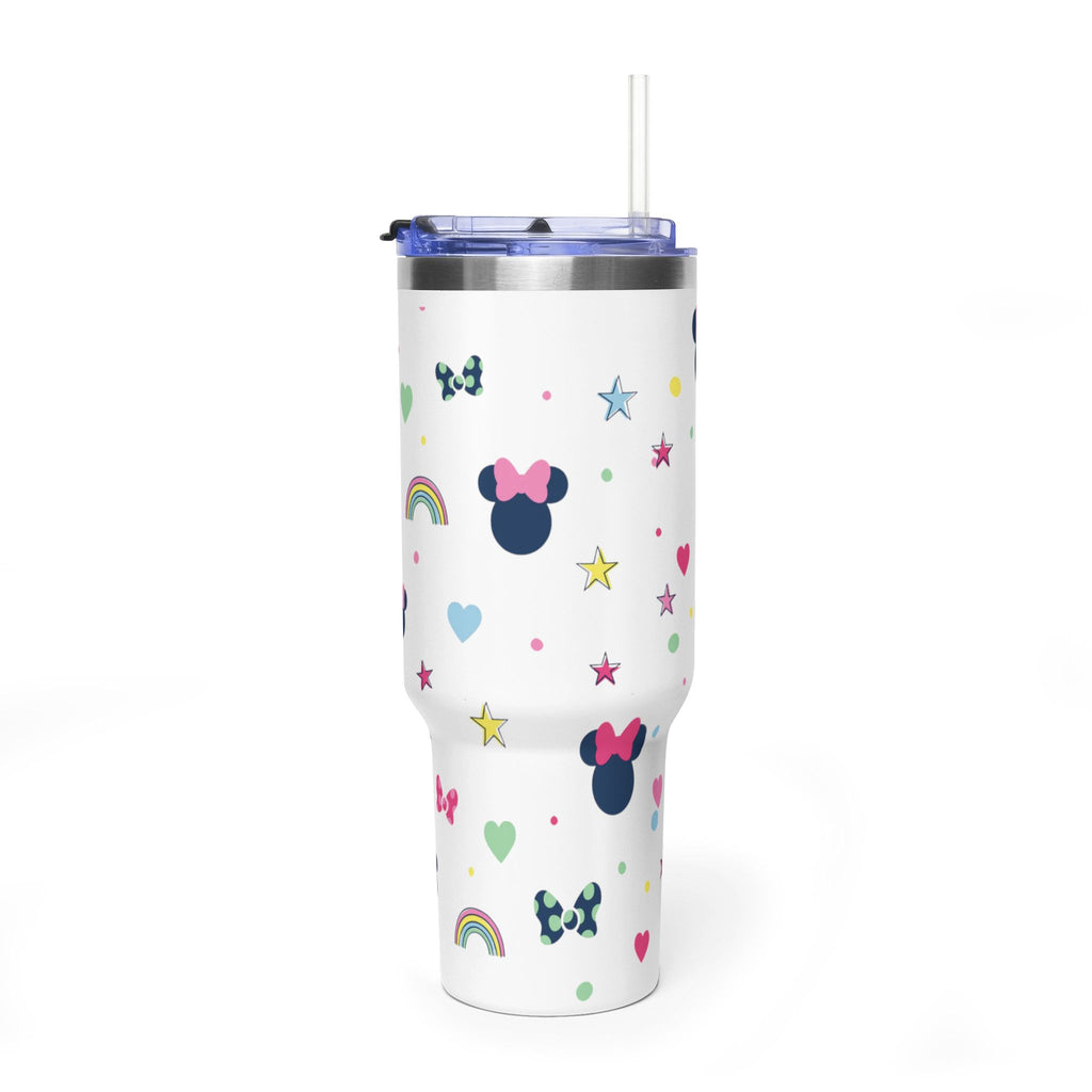 40oz Cute Minnie Pattern Vacuum Tumbler – Insulated Travel Mug with Straw & Handle