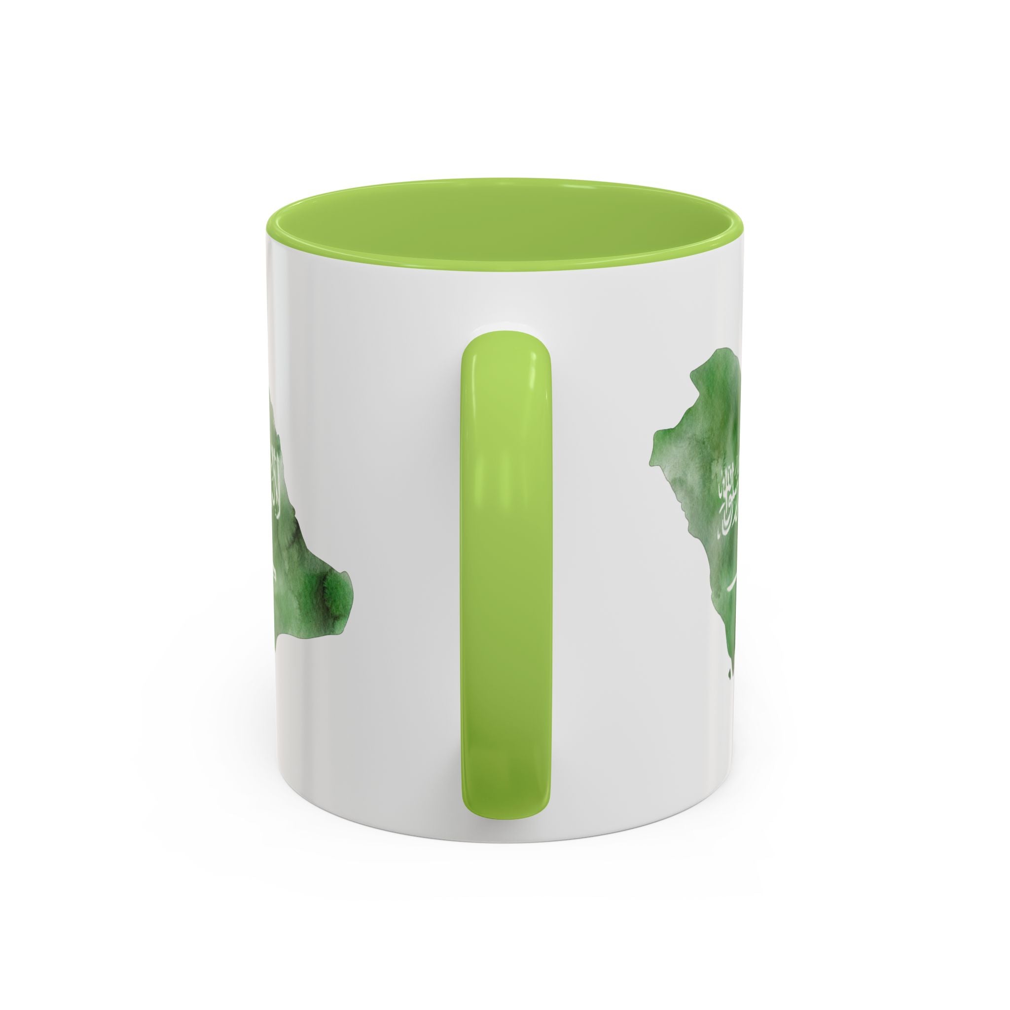 Saudi Arabia Flag Map Accent Coffee Mug — Green Watercolor Saudi Map (11/15oz)