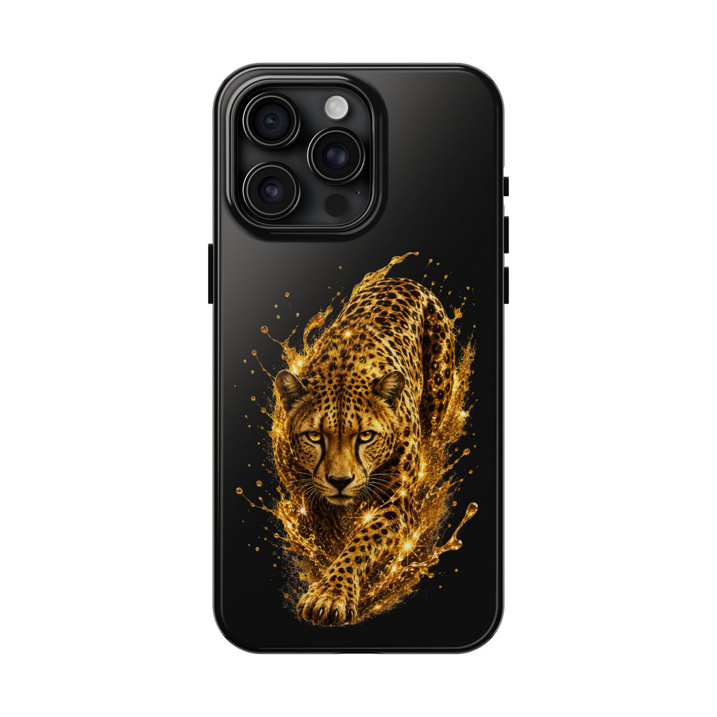 Golden Cheetah Tough Phone Case — Fierce Splash Design, Protective iPhone Cover
