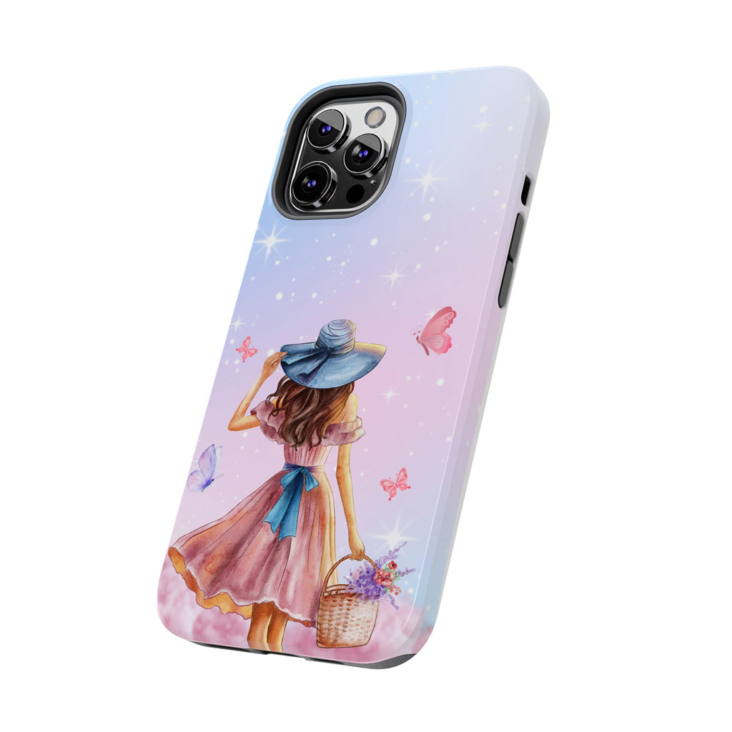 Pastel Girl with Hat Phone Case — Floral Basket Butterfly Tough Phone Case