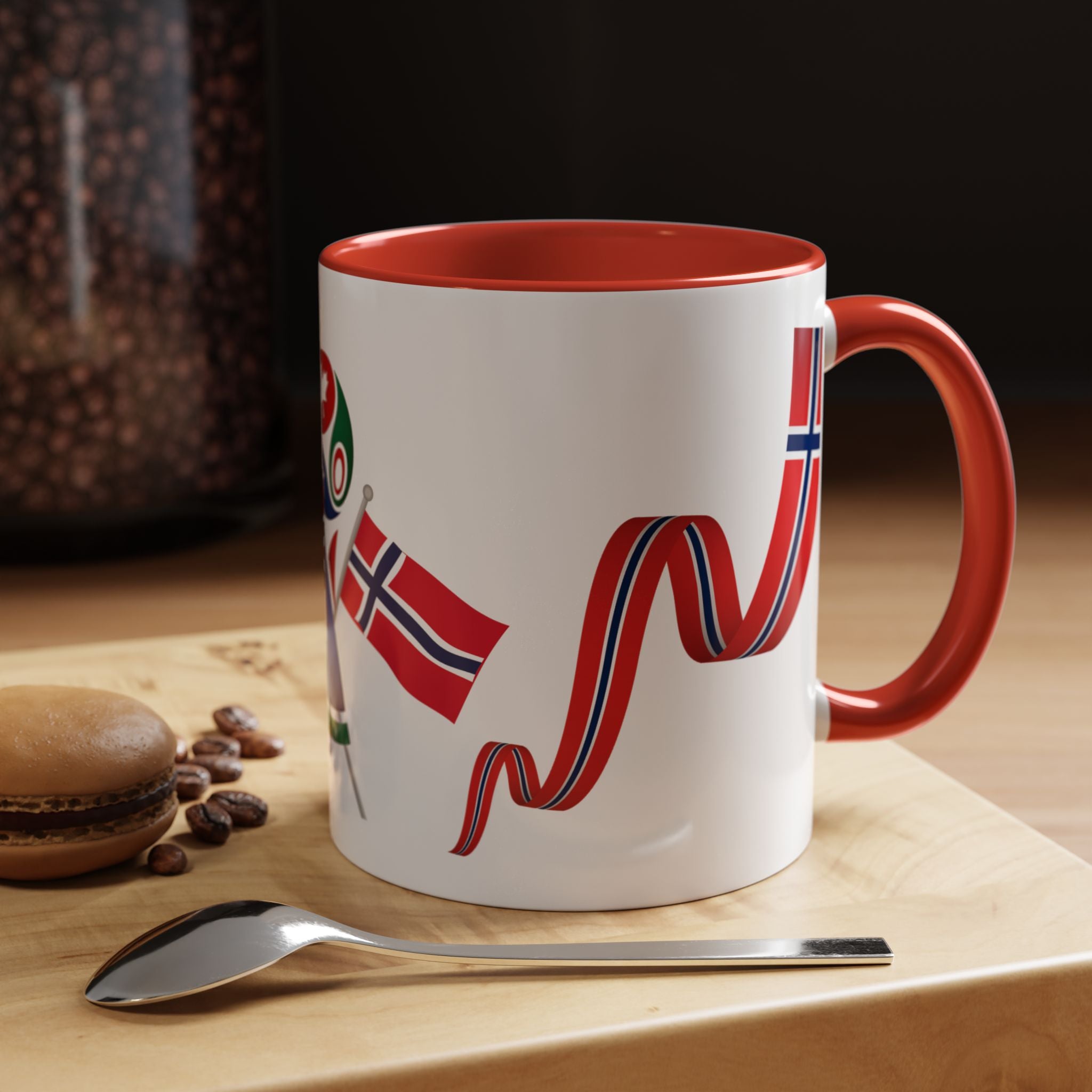 Norway Pride Coffee Mug — Norwegian Flag Ribbon & Cup Emblem Accent Mug
