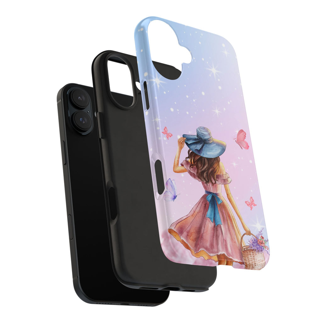 Pastel Girl with Hat Phone Case — Floral Basket Butterfly Tough Phone Case