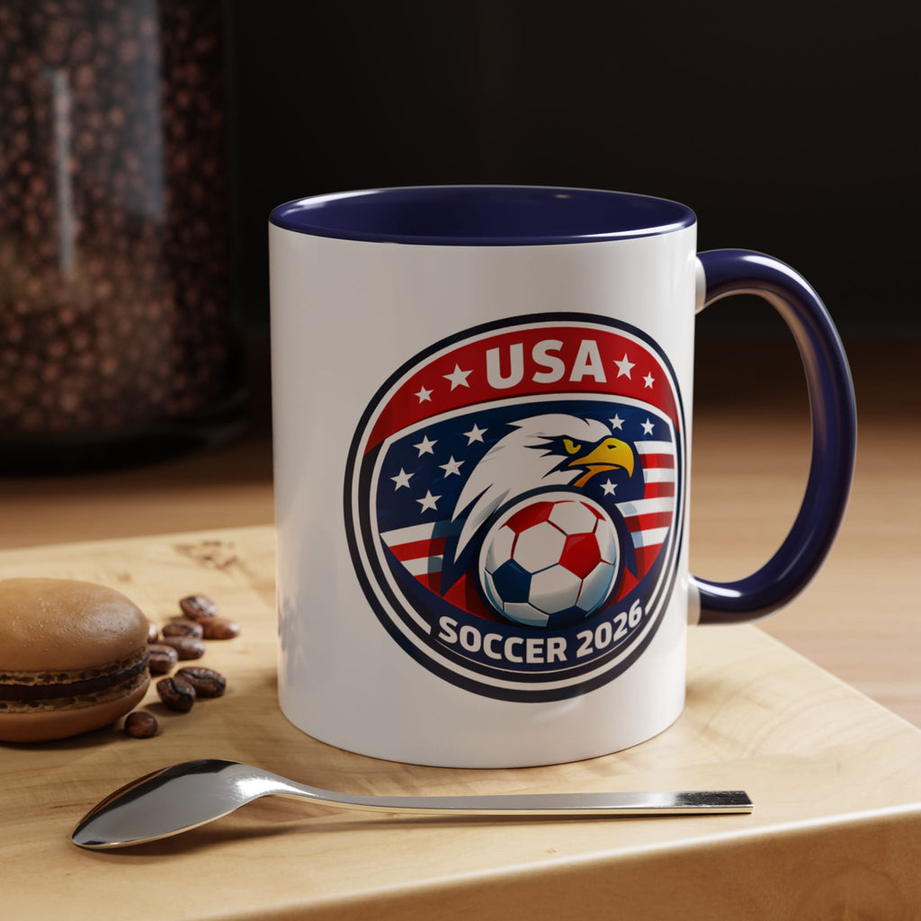 USA Soccer 2026 Accent Coffee Mug — Eagle & Flag Soccer Team Fan Gift (11/15oz)
