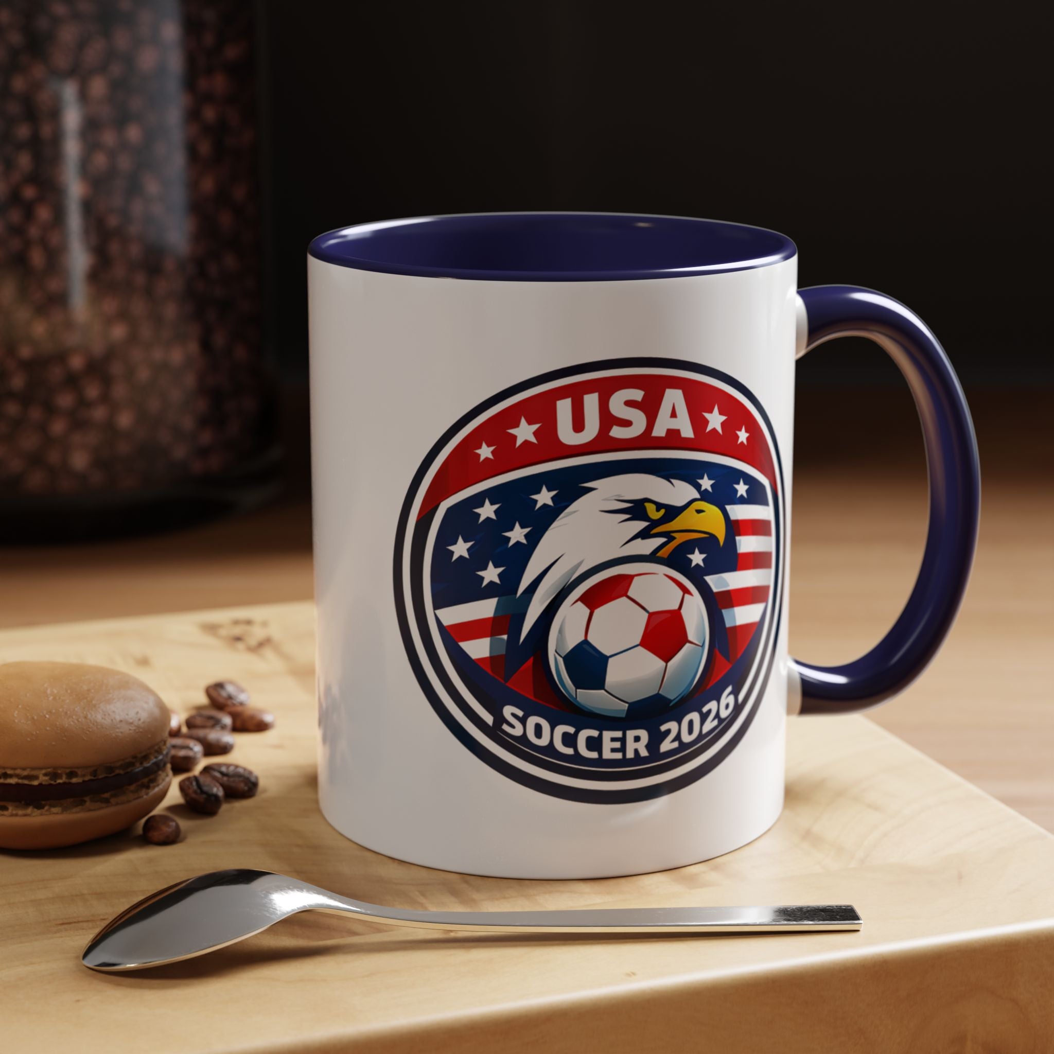USA Soccer 2026 Accent Coffee Mug — Eagle & Flag Soccer Team Fan Gift (11/15oz)