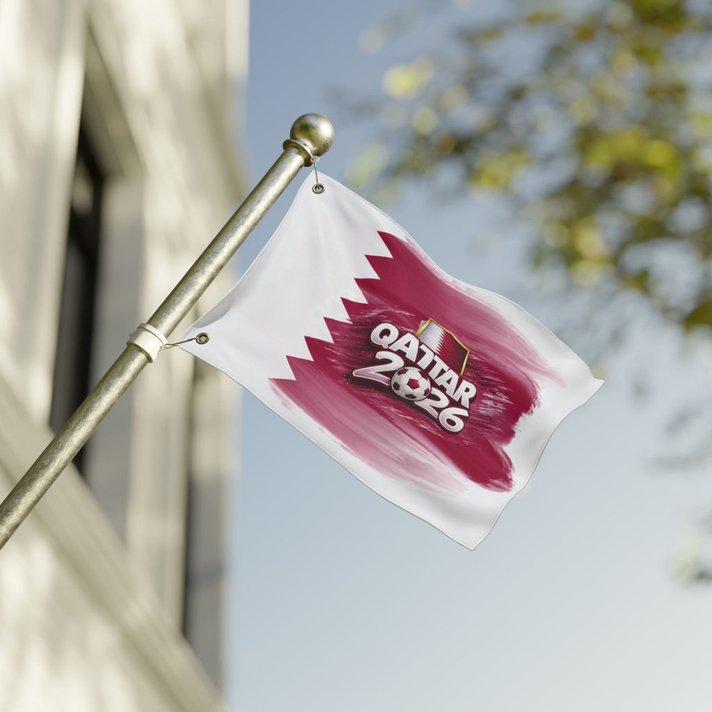 Qatar 2026 Soccer Flag — Double-Sided Football Fan Banner