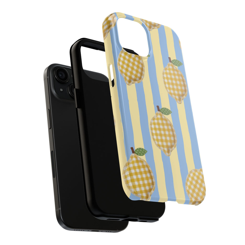 Tough Phone Case — Blue & Yellow Gingham Lemon Design