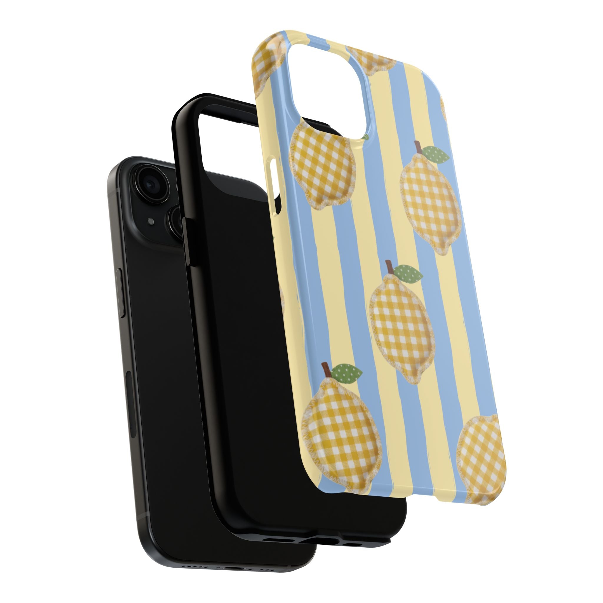 Tough Phone Case — Blue & Yellow Gingham Lemon Design