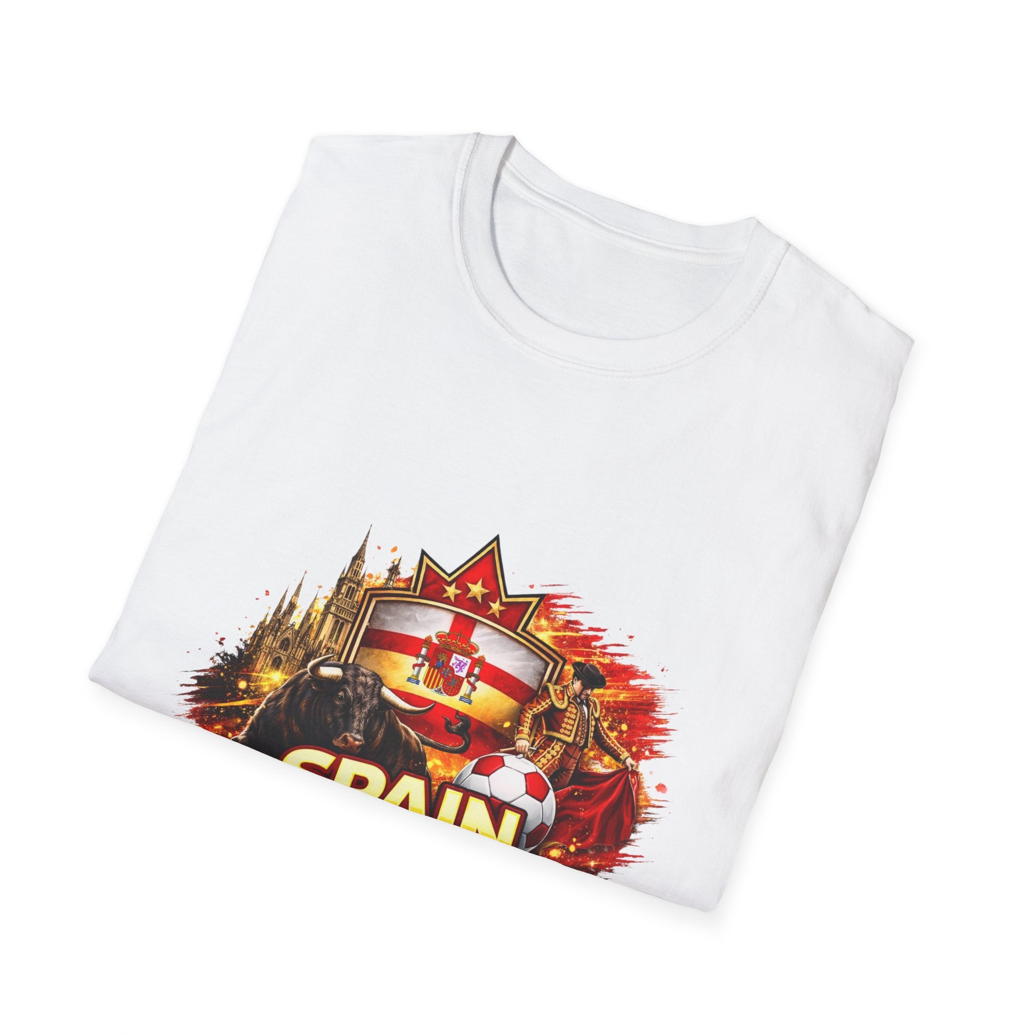 Spain 2026 Soccer Fan T-Shirt — Spain Flag, Landmarks & Ribbon Football Tee