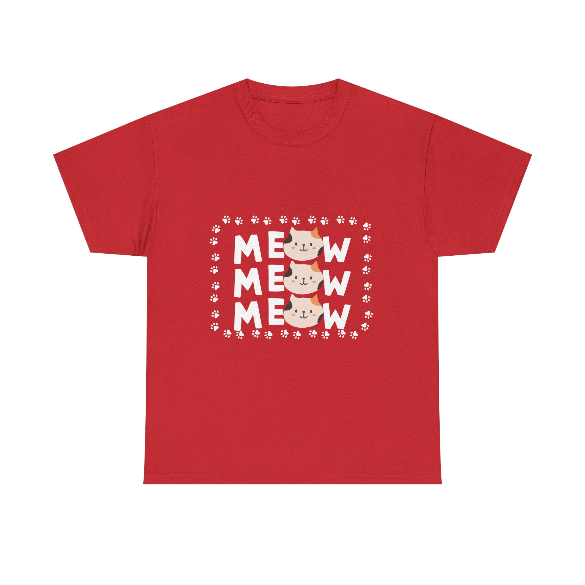 Meow Cat Graphic Tee — Cute Paw Print Kitty T-Shirt