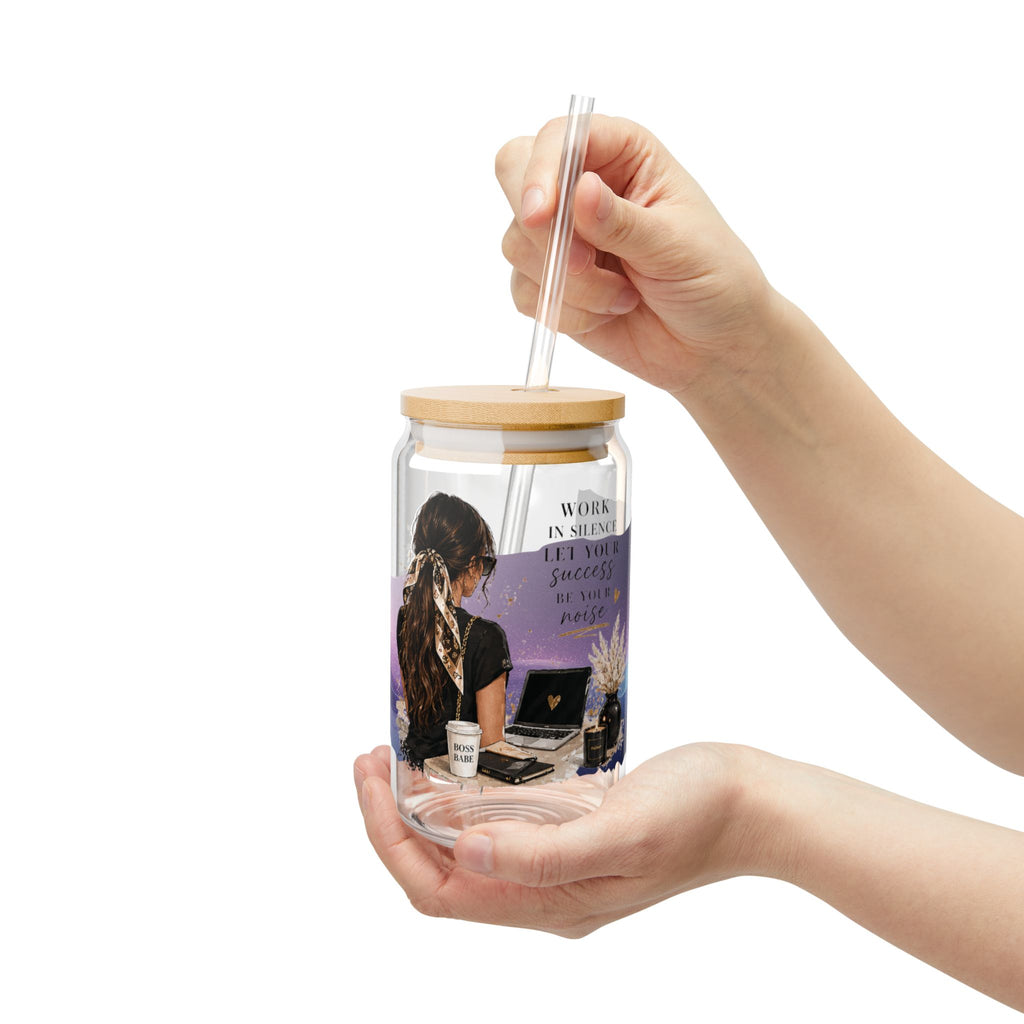 16oz Sipper Glass – "She Believed She Could" Inspirational Travel Tumbler with Straw